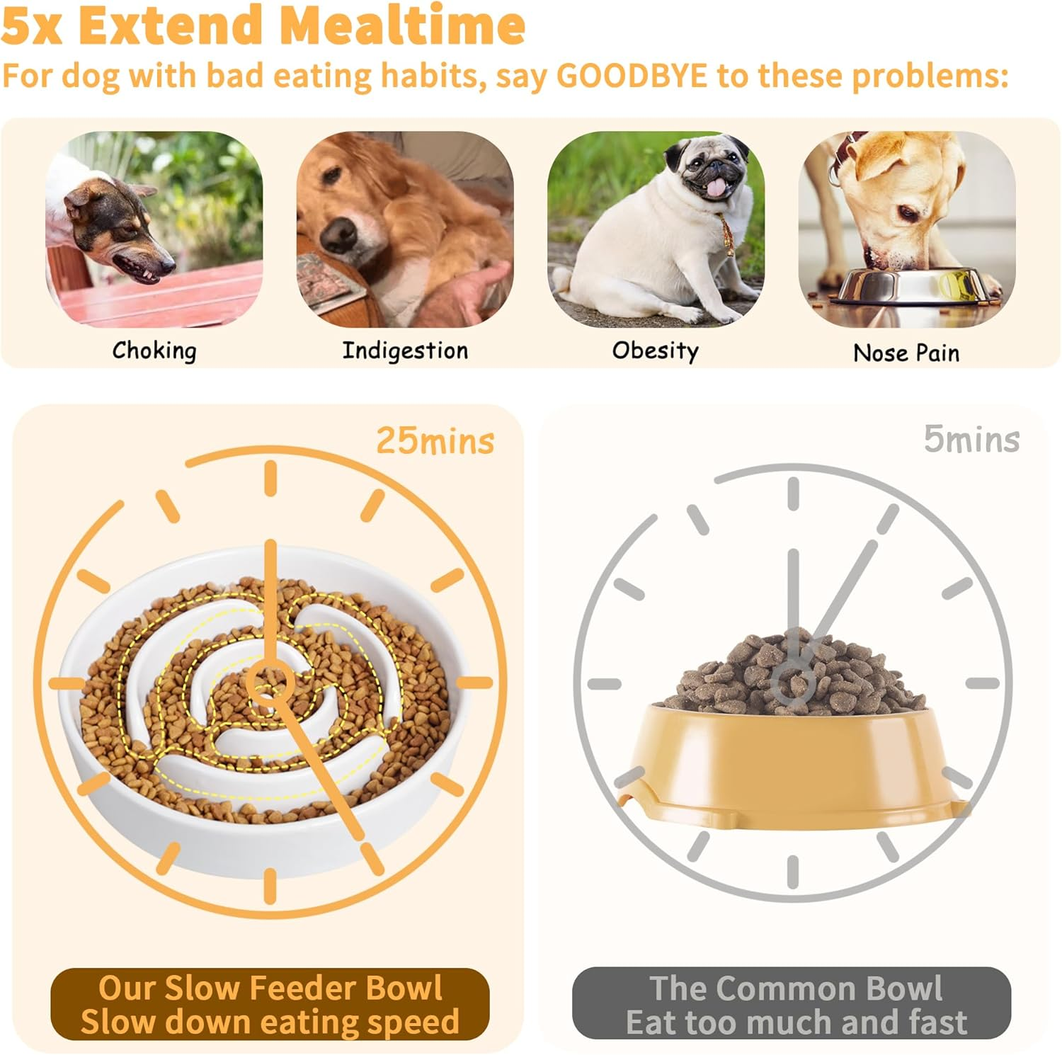 Elevated Slow Feeder Dog Bowl - Ceramic Food Dish with Bamboo Stand - Raised Maze Design - Ideal for Medium to Large Dogs - White - 8.8 Inch image number 3