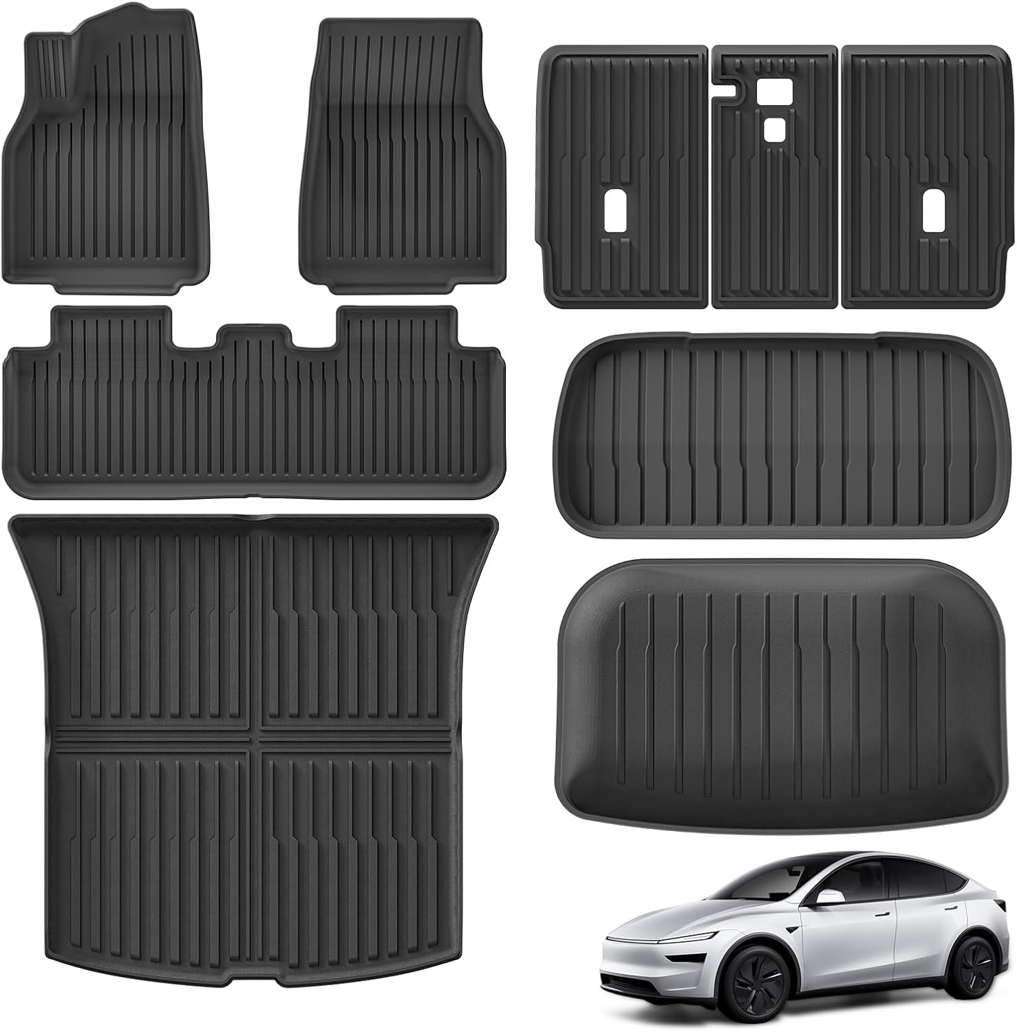 SMABEE Floor Mats & Trunk Liners & Backrest Mats for 2025 2026 Tesla Model Y Juniper 5 Seater TPE All Weather Floor Liners Trunk Mat Car Accessories Interior Black image number 6