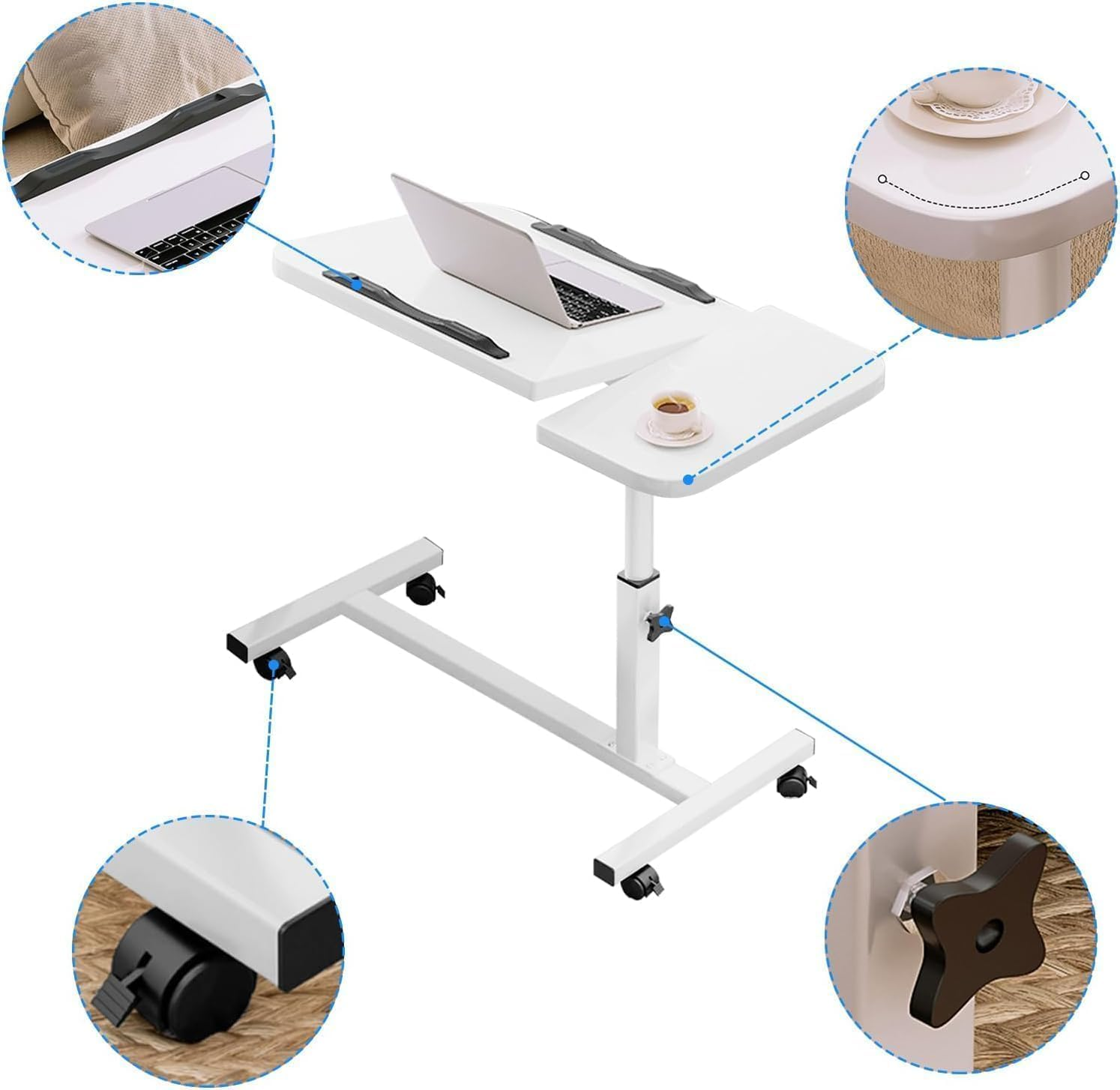 60 * 40Cm Lifting and Rotating Laptop Desk for Home and Office, Movable Bedside Table with Rollers, Adjustable Computer Stand, Sofa Side Table, Coffee Table (Adjustable Rotary Table Top) image number 3