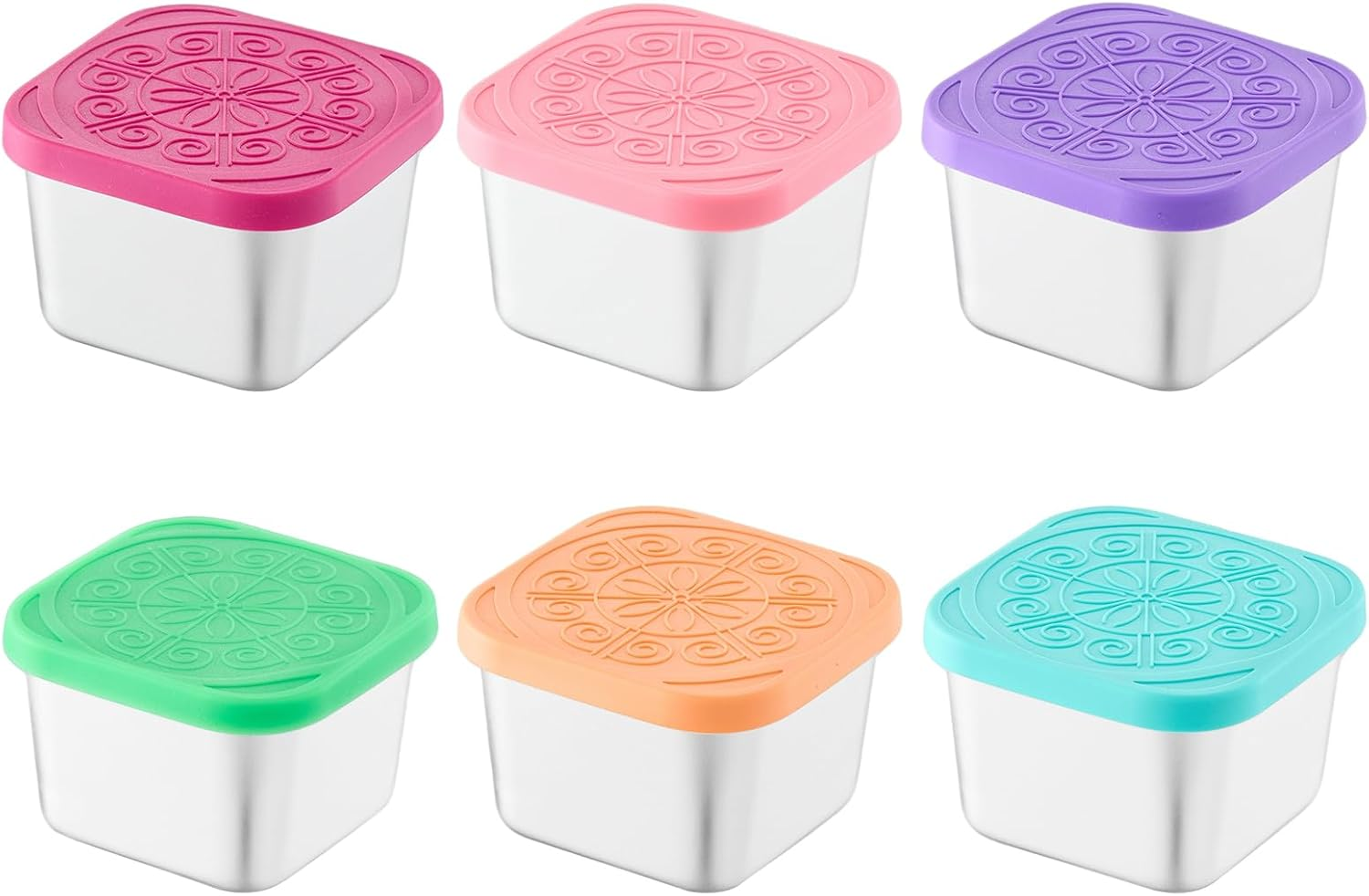 Feshory 6 Pack (190Ml/6.5Oz) Stainless Steel Snack Containers with Silicone Lid - Reusable Salad Dressing Sauce Container, Divided Snackle Box for Storing Nuts, Fruits, Snacks, Dips