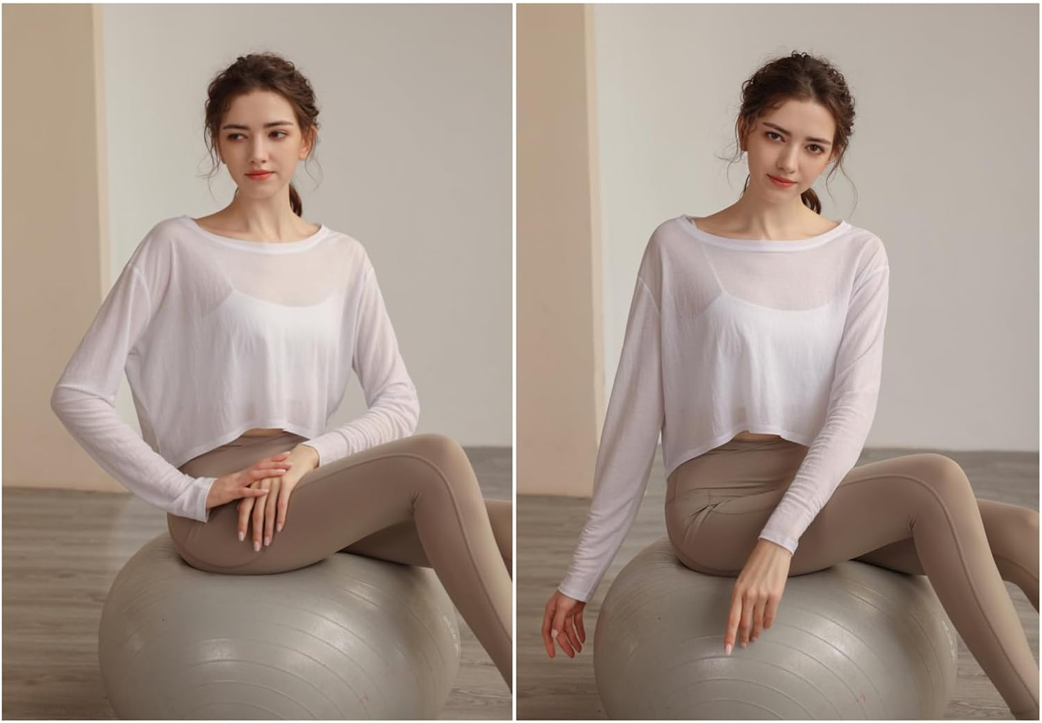 Skywardzizi Women'S Sportswear Loose Long Sleeve Tops Yoga Wear Short Length Navel Reveal Transparent Fitness Tops Sexy Dance Gym Yoga Shirt image number 3