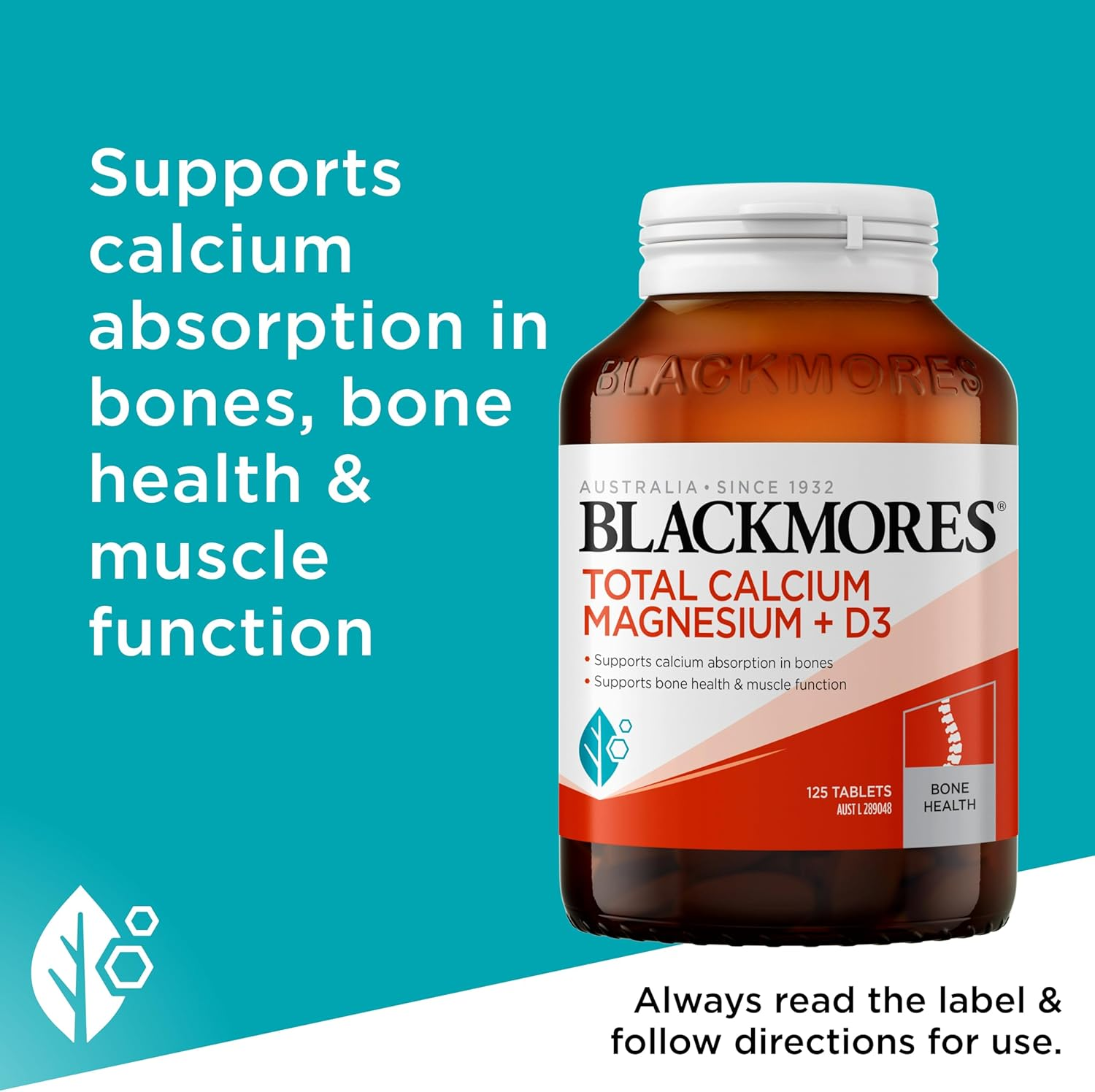 Blackmores Total Calcium Magnesium + D3 | Supports Bone Health & Muscle Function |125 Tablets image number 2