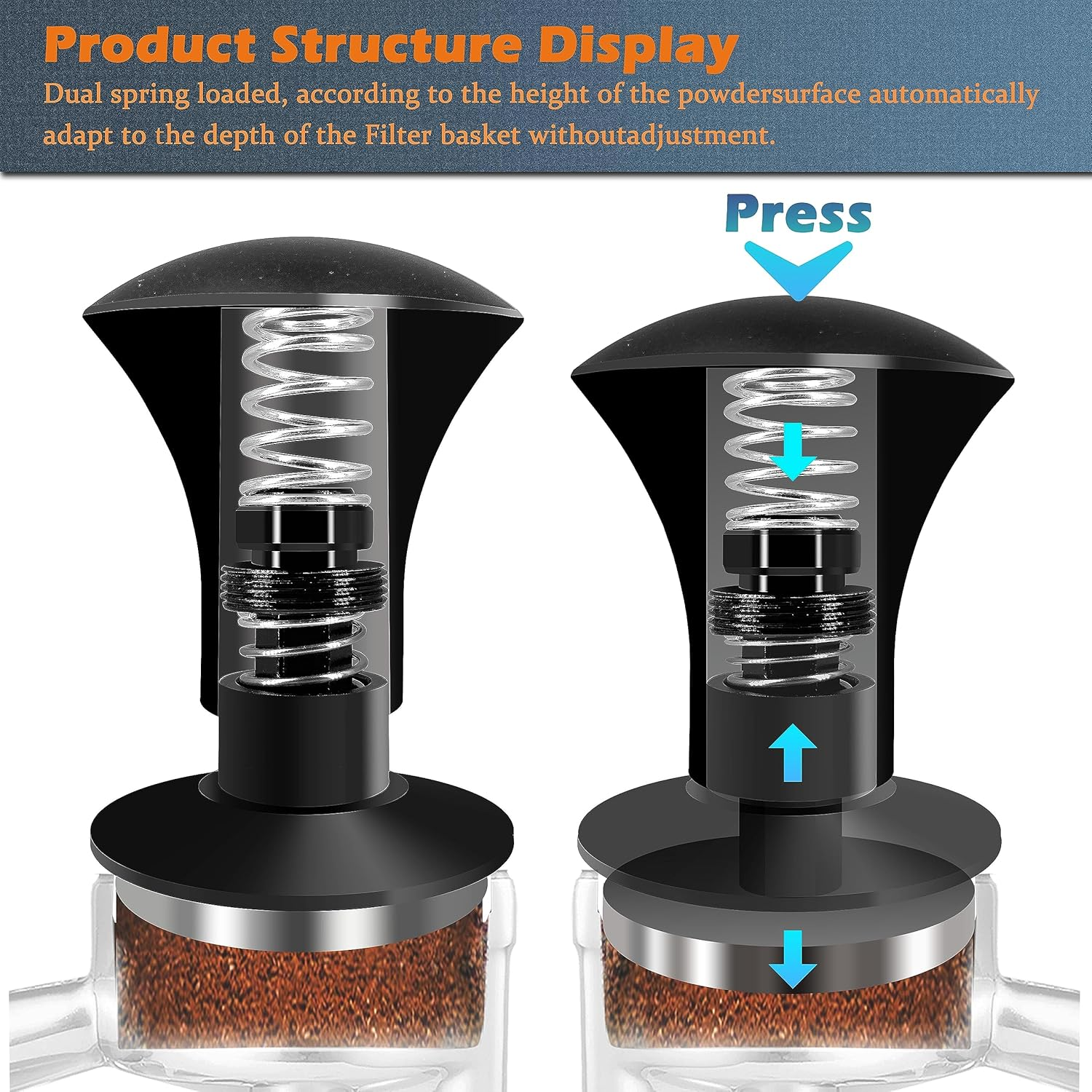 NEOUZA Espresso Tamper V2 Dual Calibrated Spring Loaded for Coffee Machine Portafilter, anti Pressure Deflection, Refined Handle, Stainless Ripple Base (53.3Mm) image number 5