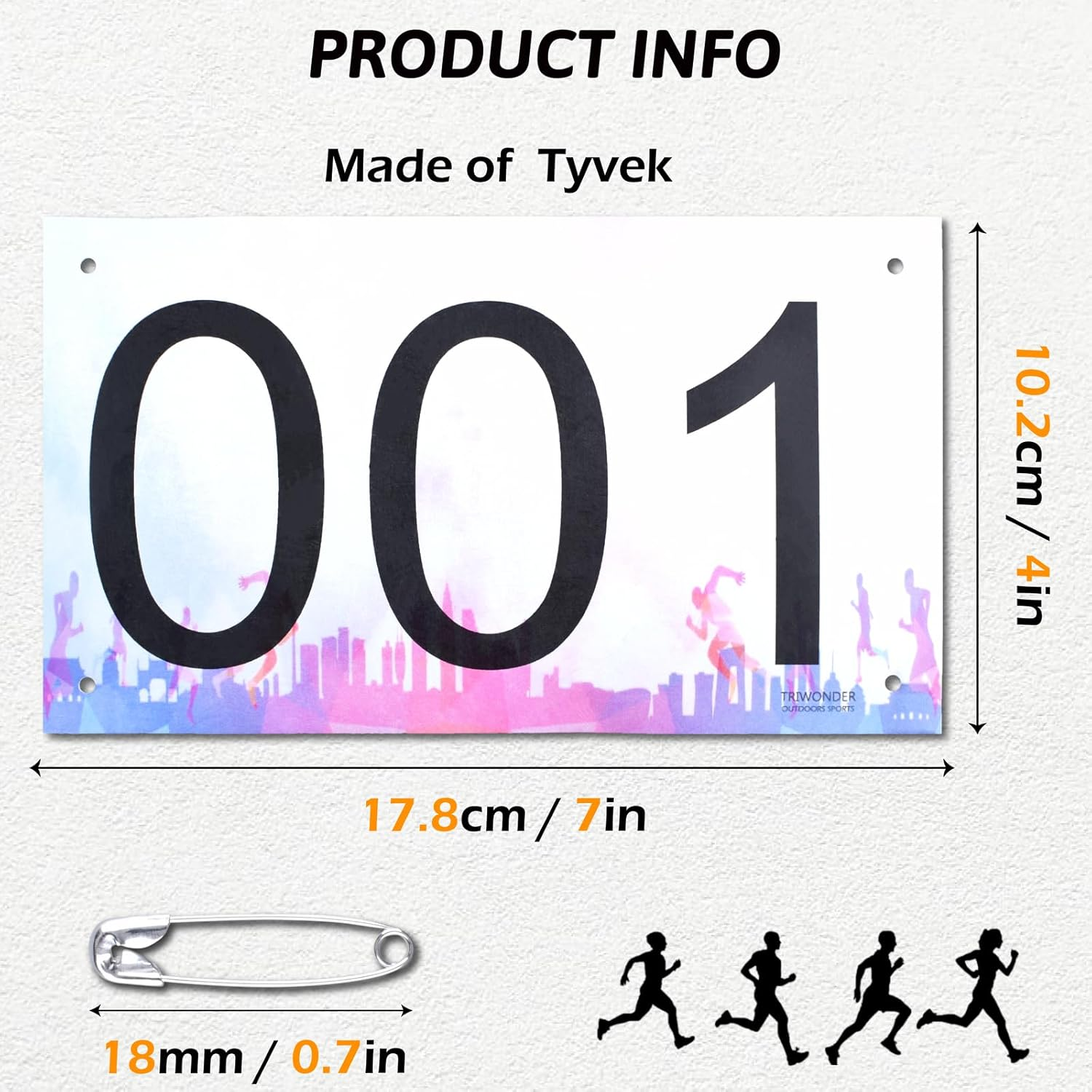 TRIWONDER Tyvek Race Bibs Running Numbers with Safety Pins, Large Numbers 1-500 for Marathon Runners Events Sports Games - 03 Colorful [17 X 10Cm] 1-200 image number 5