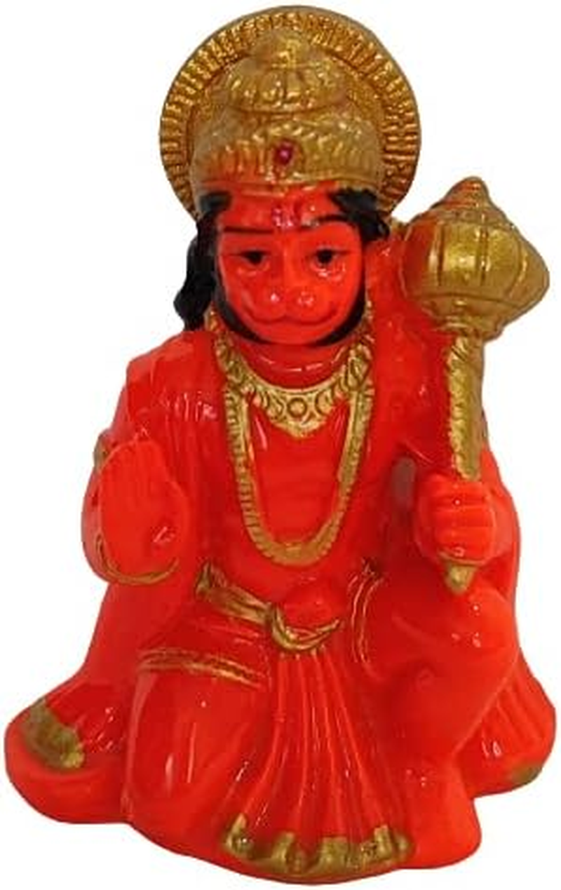 Hanuman Ji Ki Murti in Blessing Posture with Gada Sitting Lord Balaji Bajrangbali Sankat Mochan Bhagwan Idol for Temple Car Dashboard Home Decor Statue Gift Decorative Showpiece - 9 Cm image number 2