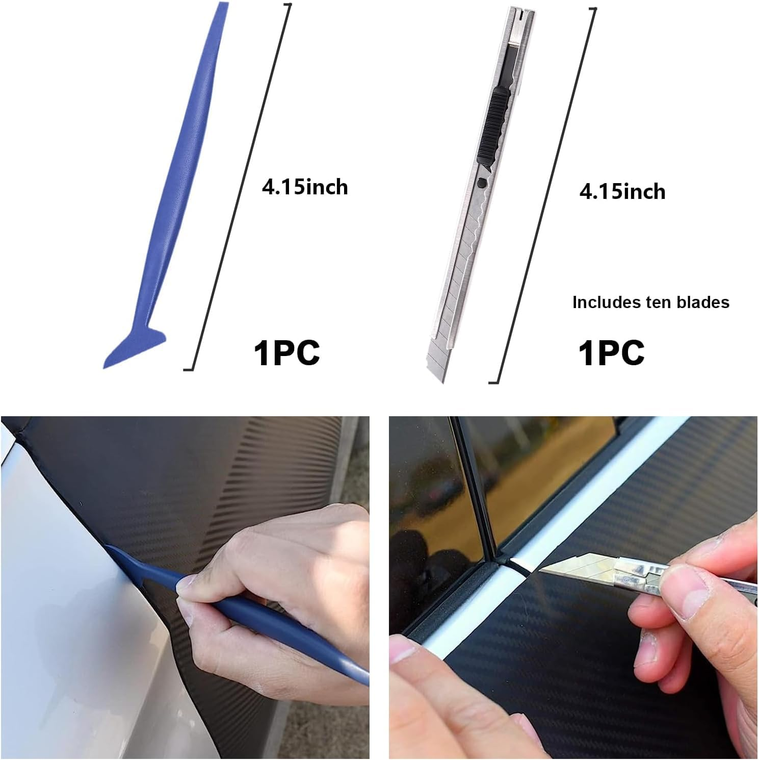 HENWUBEI 15 PCS Vehicle Vinyl Wrap Window Tint Film Tool Kit, Car Window Film Tinting Tools, Vinyl Wrap Kit Includes Felt Squeegee, Blades, Membrane Cutter, Edge Trimming Squeegee (Blue) image number 3