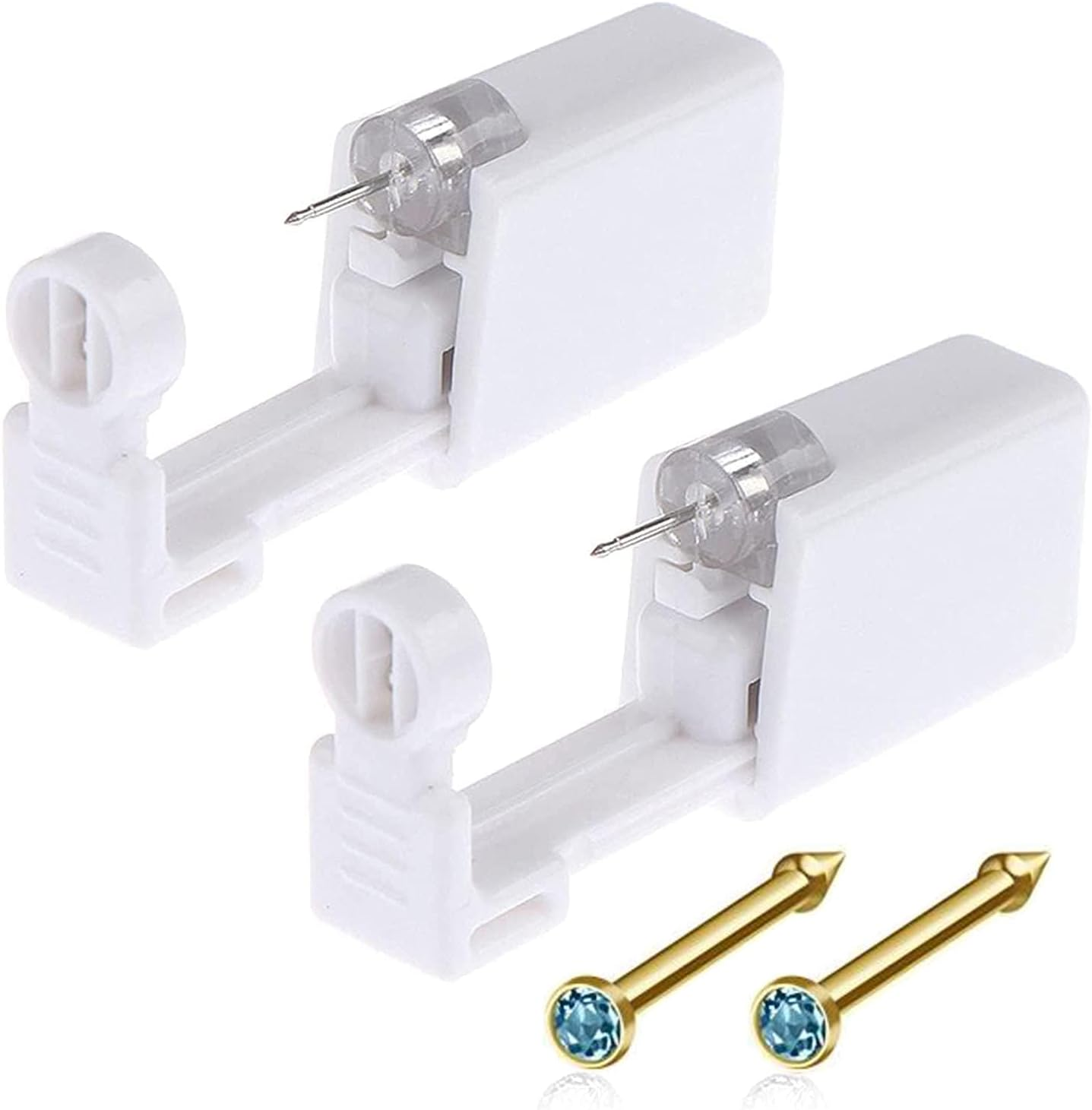 Nose Piercing Gun Kit 6Pcs Disposable Nose Piercing Kit Including 2Pcs Self Nose Piercing Gun with 2Pcs Built-In Nose Stud and 2Pcs Clean Tools for Nose Cartilage Piercing Kit(Gold)