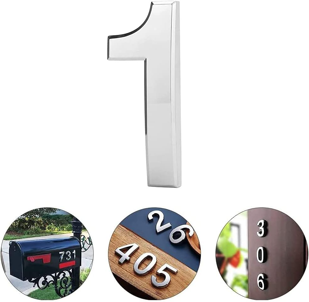 Tope 4 Inch 3D Mailbox Number, Silver Waterproof Self Adhesive 3D Number Stickers House Room Door Number for Home Apartment Cabinet Table Mailbox Outdoor Indoor Use (No.1) image number 2