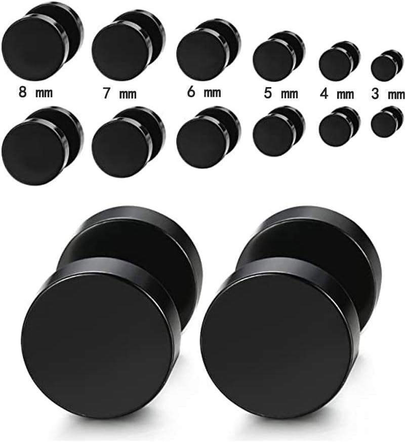 Stainless Steel Black Stud Earrings for Men Women, 3Mm-8Mm Available (6 Pairs a Set) image number 1