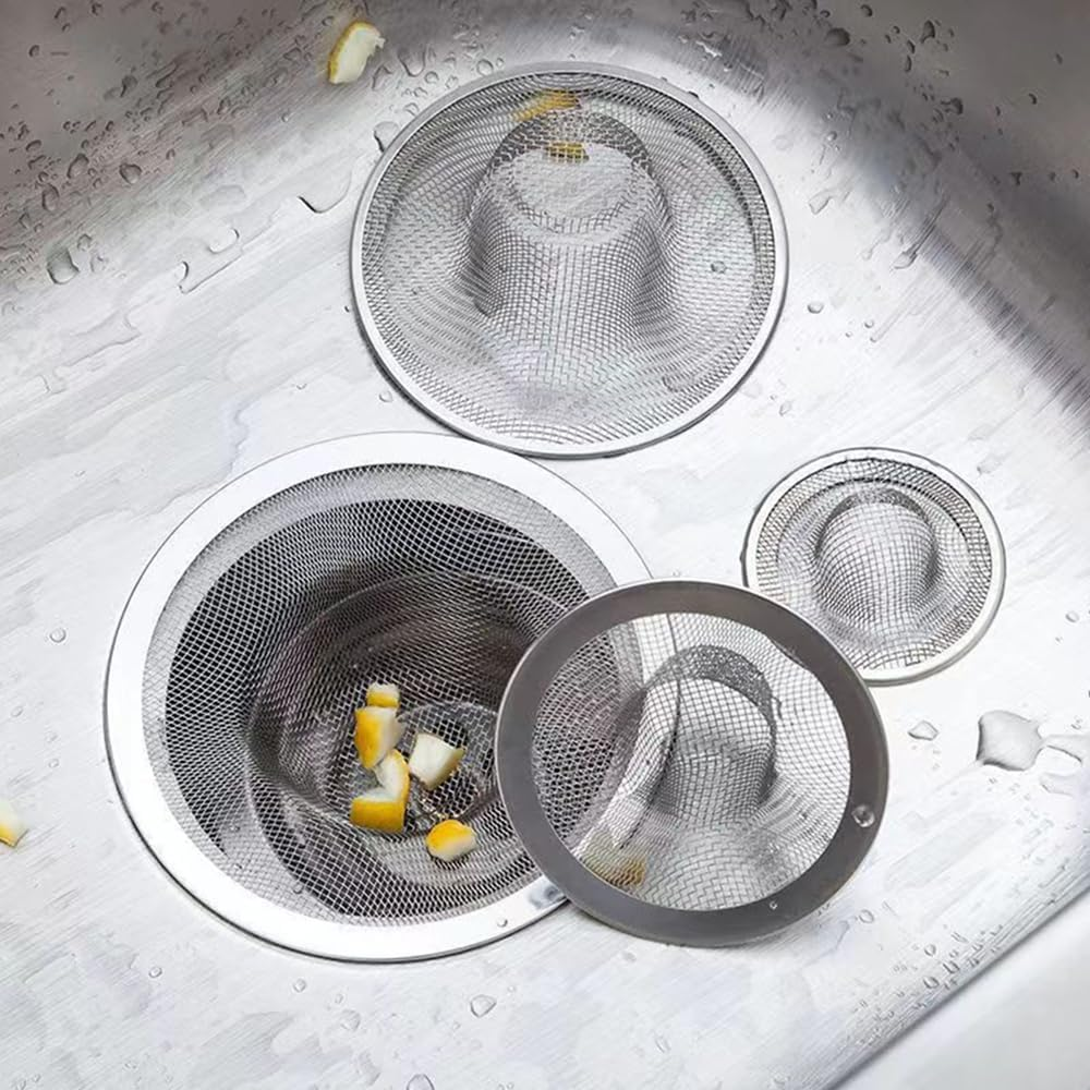Sink Drain Strainer, 2Pcs Stainless Steel Kitchen Sink Filter Mesh Hair Catcher Basket for Kitchen Bathroom Bathtub Shower Floor Drain, 9Cm/3.54 Inch (Large)