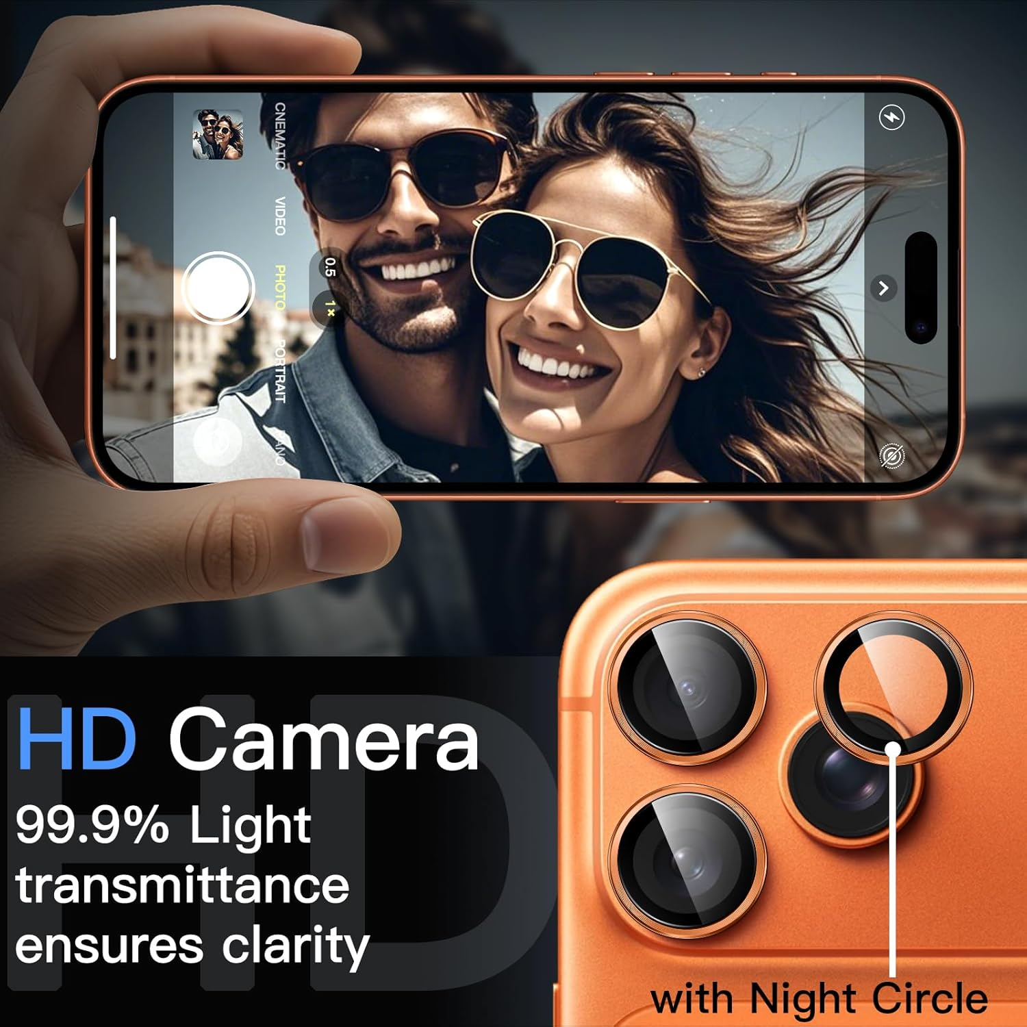 Jetech Camera Lens Protector for Iphone 17 Pro 6.3-Inch and Iphone 17 Pro Max 6.9-Inch, 9H Tempered Glass Metal Individual Ring Cover, Easy Installation Tray, HD Clear, 1 Set (Orange) - Deep Blue image number 3