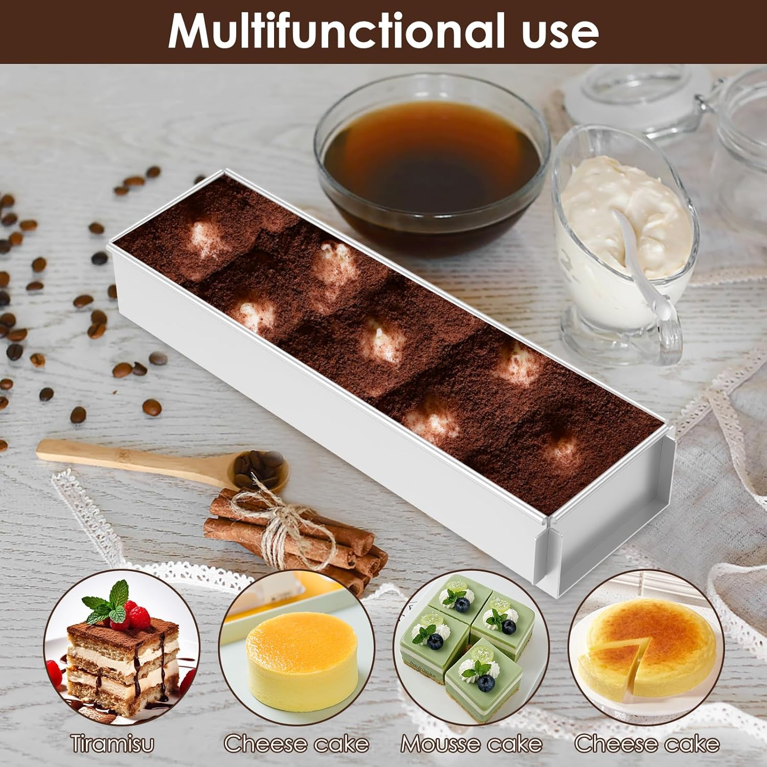 Rectangle Cake Pan - Nonstick Tiramisu Pan, Cake Baking Tray, Tiramisu Dessert Making Molds, Multifunction Cheesecake Pan, Mousse Cake Mold for Tiramisu Cheesecake (A Set)