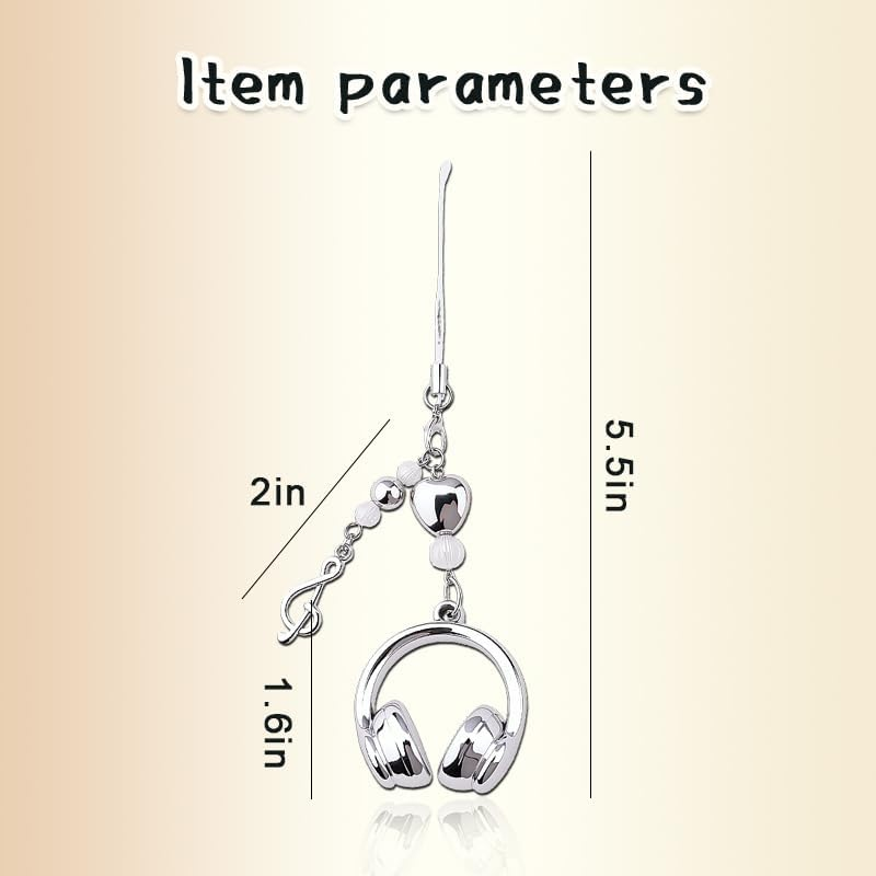 Music Note Headphone Phone Charm for Backpack Bag Accessory Charms for Dj Music Lover Keychain for Musician Christmas Birthday Gifts for Brother Sister Headphone Phone Chain Strap Lanyard image number 3