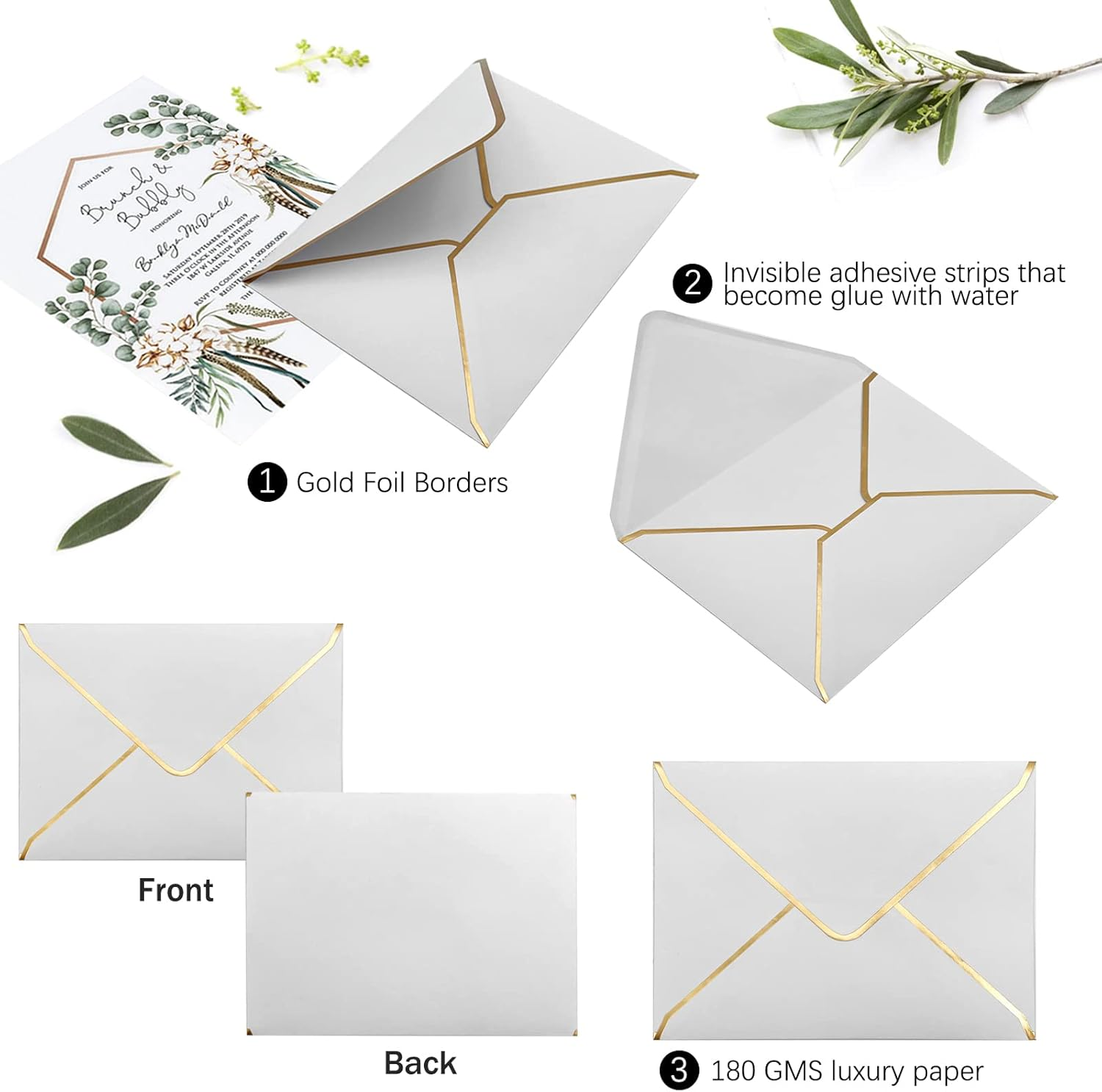 50 PCS Invitation Envelopes, 5X7 Envelopes for Invitations White Envelopes for 5X7 Cards A7 Luxury Envelopes Mailing Envelopes for Wedding, Graduation image number 5