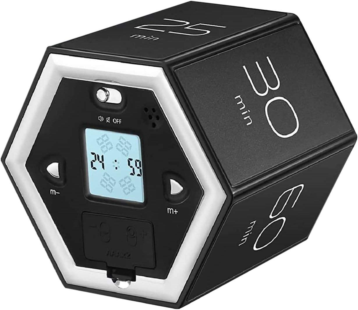 Pomodoro Timer, Hexagonal LED Display Flip Timing Multifunctional Studying Timer, ABS Housing Adjustable Sound Mute Flip Timer for Kitchen (Black)