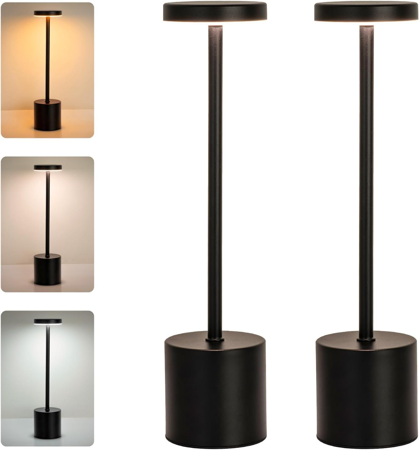 2 Pack Cordless Rechargeable LED Table Lamp with Touch Control - 3 Light Modes, 4000Mah Wireless Portable Battery for Indoor Outdoor Use, Dimmable Night Light for Bedroom, Living Room, Camping image number 5