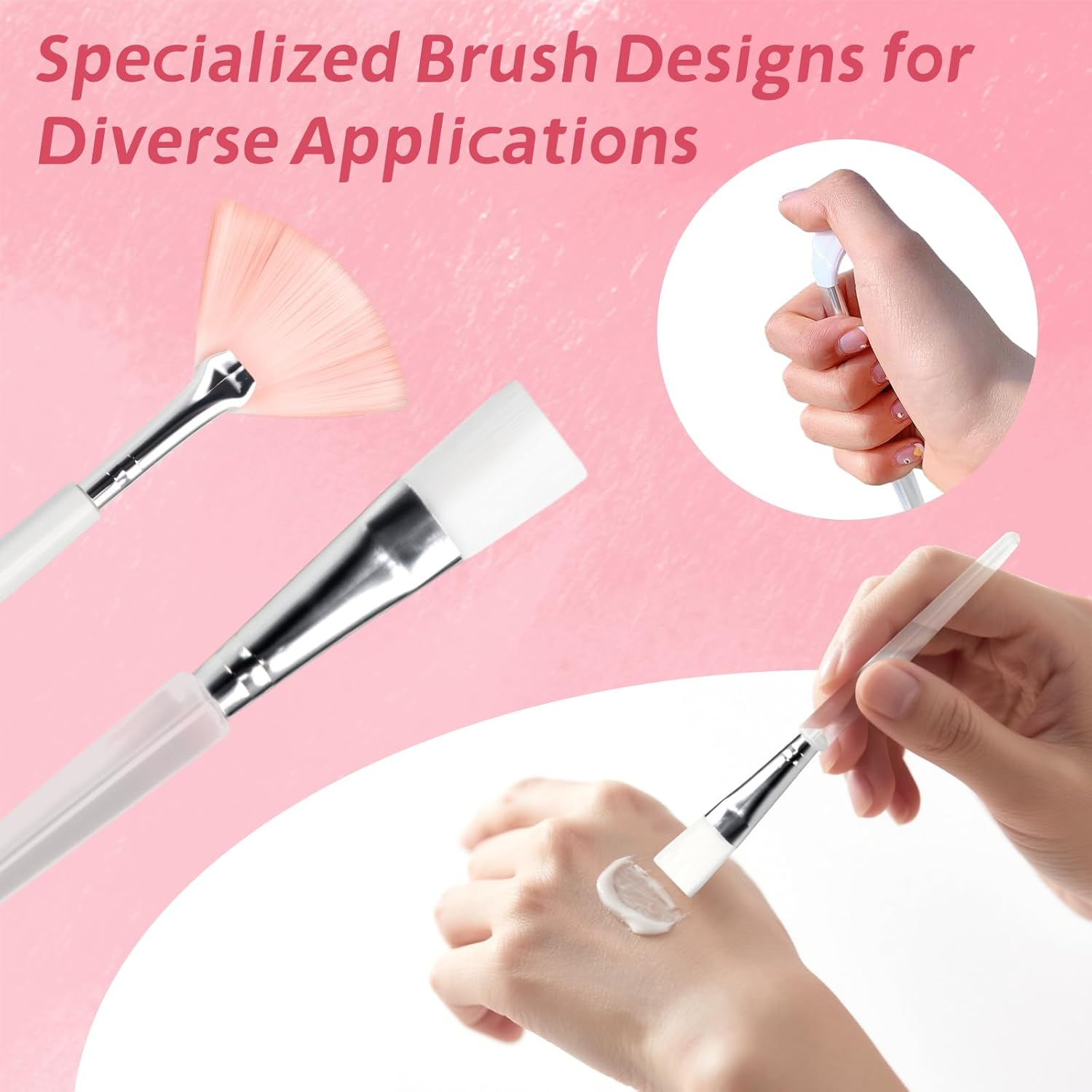 6 Pcs Face Mask Mixing Bowl Set - 1 Facial Bowl, 1 Fan Face Mask Brush Applicator, 1 Flat Brush, 1 Silicone Mask Brush Applicator & 2 Sponges, for Mask, Clay Mask, Cosmetics, Eye Mask, Body Lotion image number 3