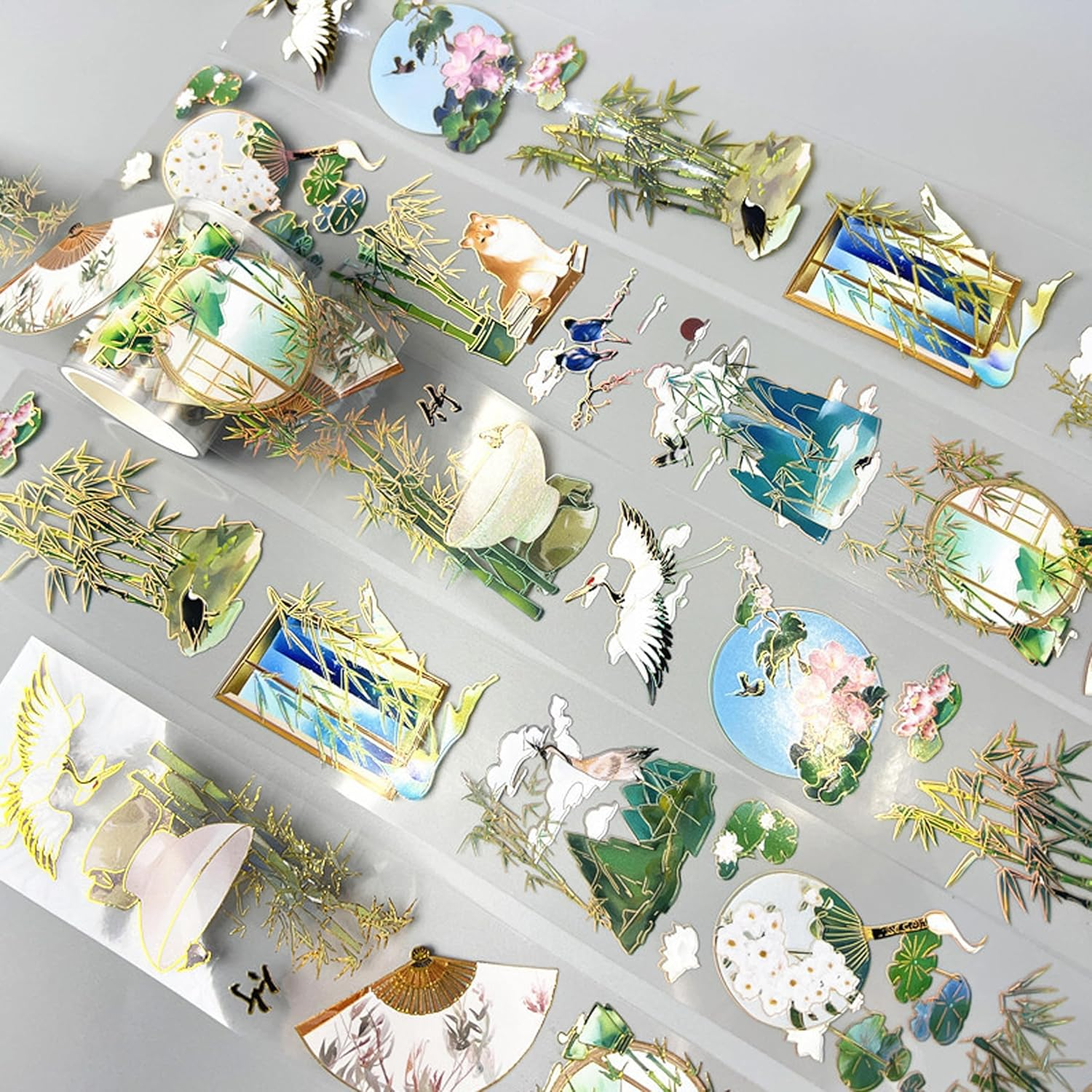 Vintage Floral Tapes,Craft Tape,Handbook Decoration Sticker, Handbook Tape with Plant Decoration Stamping Crafts,Diy Gift Wrapping Crafts for Scrapbooking Supplies Party Decorations Books (Bamboo) - Blue Peony image number 7