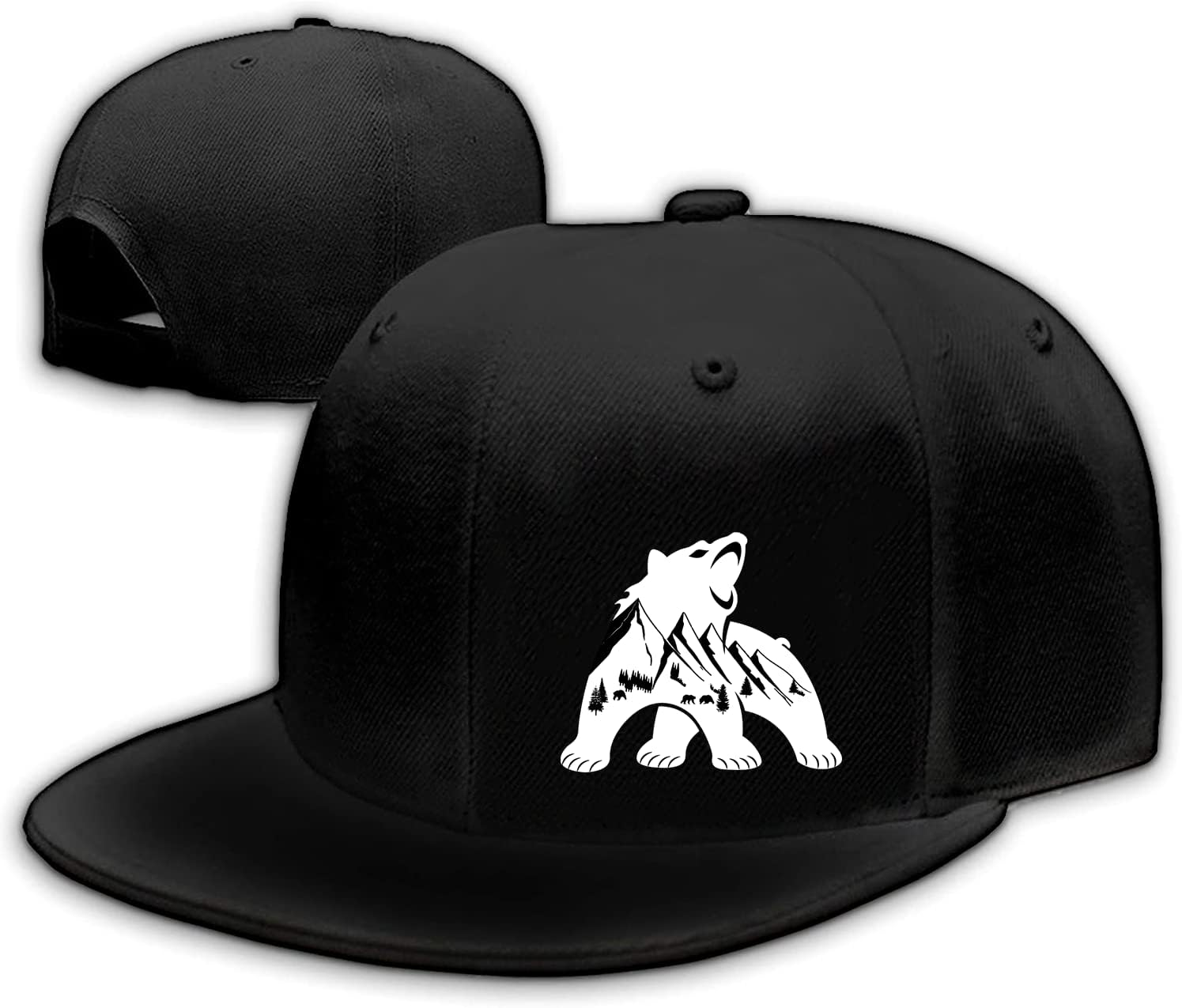 Flat Bill Hats for Men Womens Black Baseball Caps Mens Snapback Hats Flat Brim Snap Backpack Hat for Boy Fitted Hiking Hat