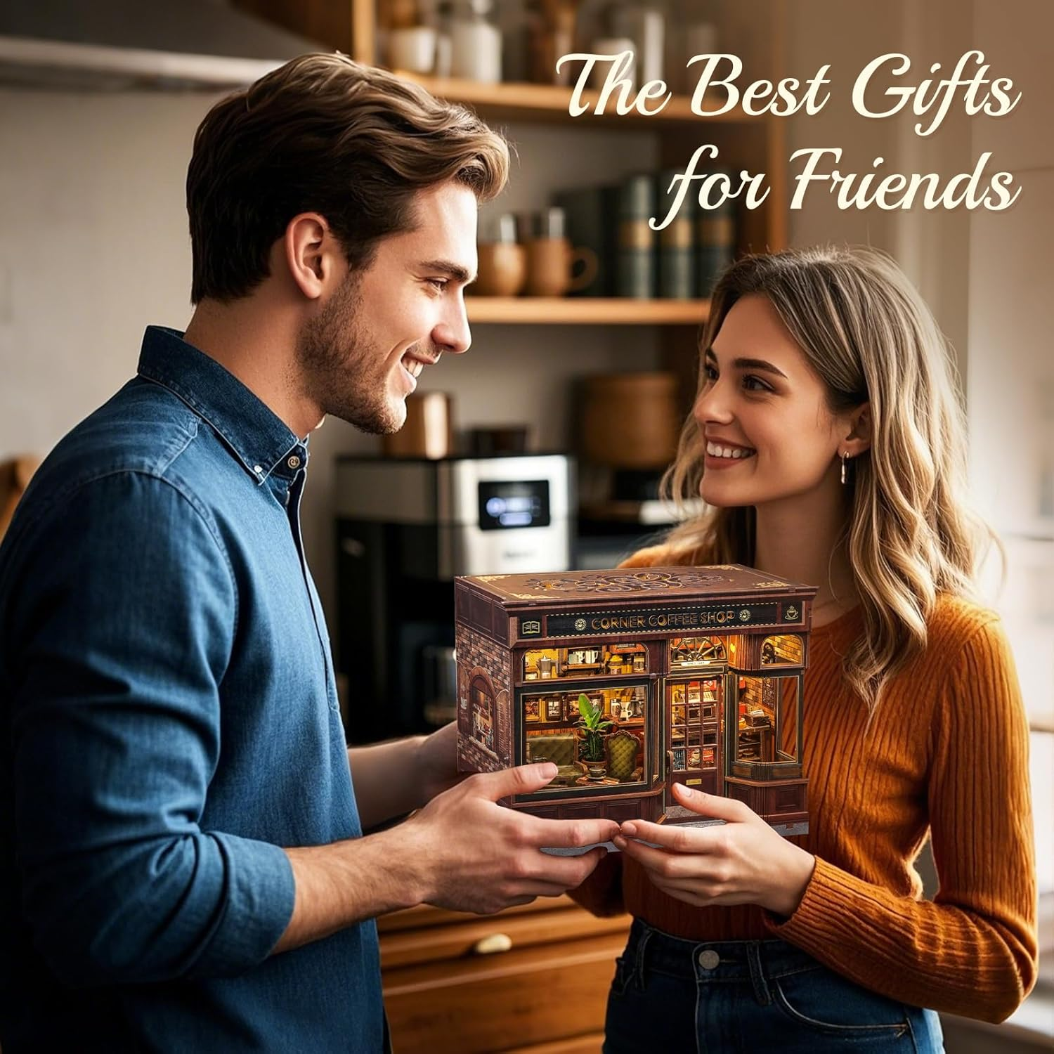 CUTEBEE Book Nook Kit - DIY Miniature House Dollhouse Kit for Adults and Teens, Booknook Tiny House Bookshelf Decor with LED Light, Gifts for Family and Friends (Corner Coffee Shop)