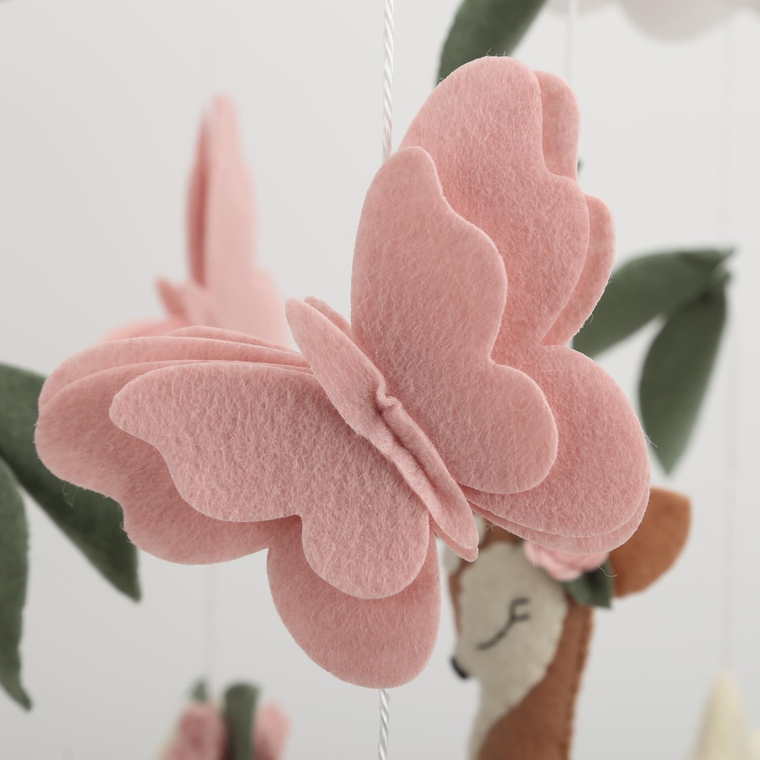 Deer Butterfly Baby Mobile for Crib, Woodland Crib Mobile for Bassinet, Pink Baby Girls Nursery Mobile image number 5
