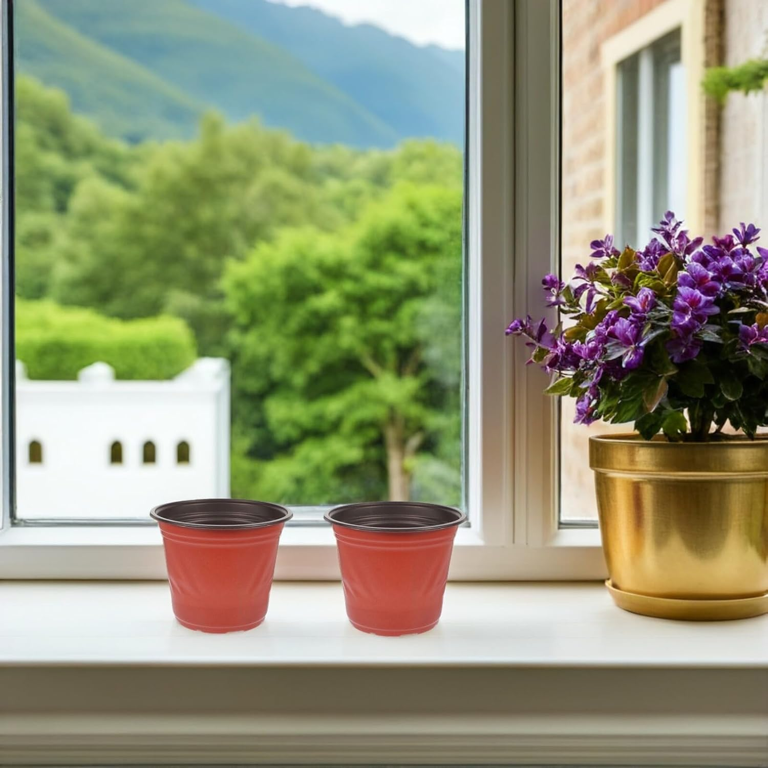 Kisangel 100Pcs Plastic Nursery Pots Drainage Holes 5.5X5.11 round Flower Transplanting Containers for Gardening Succulent Planters and Seedling Propagation image number 6