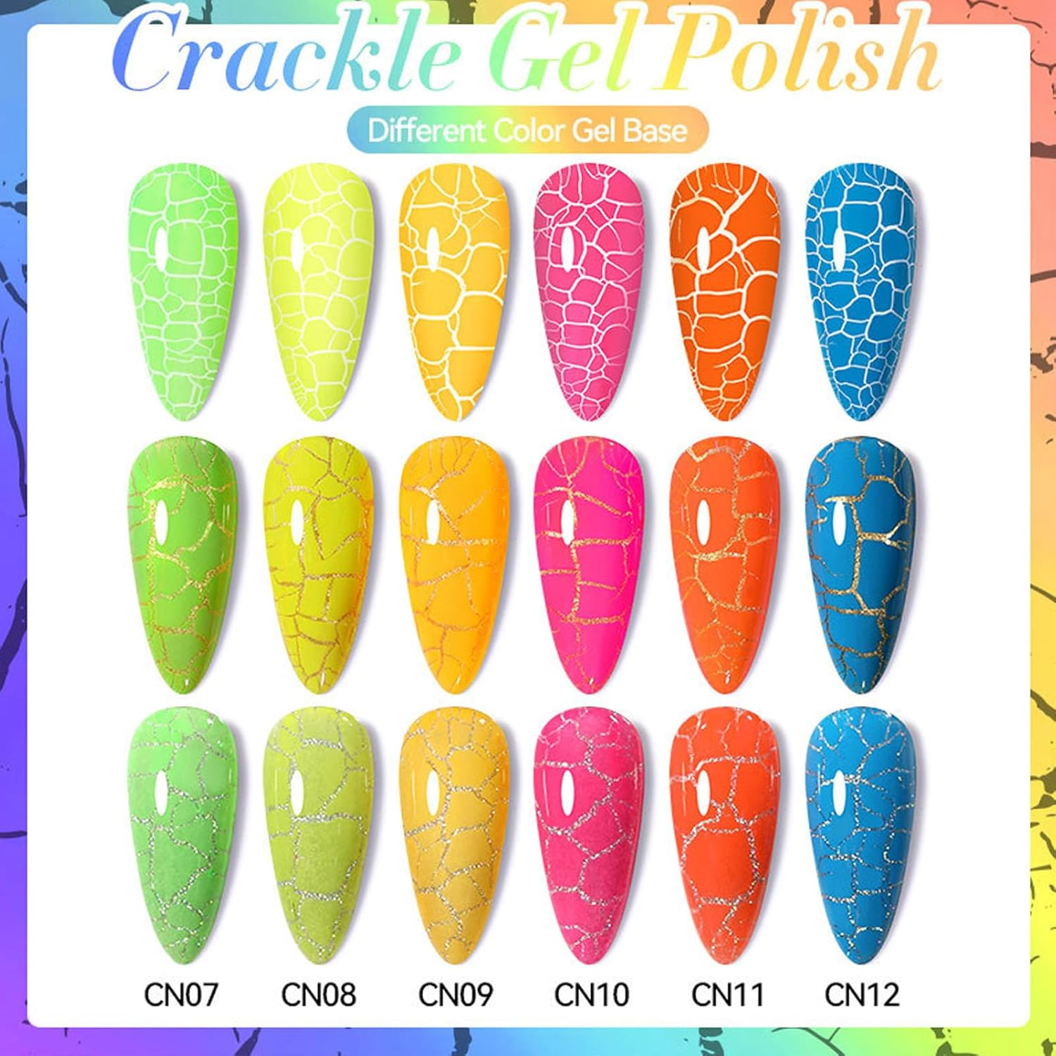 Crackle Nail Polish Gel | Color UV Gel Nail Polish Set of 6,Chip-Resistant, Long-Lasting, Beauty Supplies for Daily Wedding Salon Travel Photography image number 6