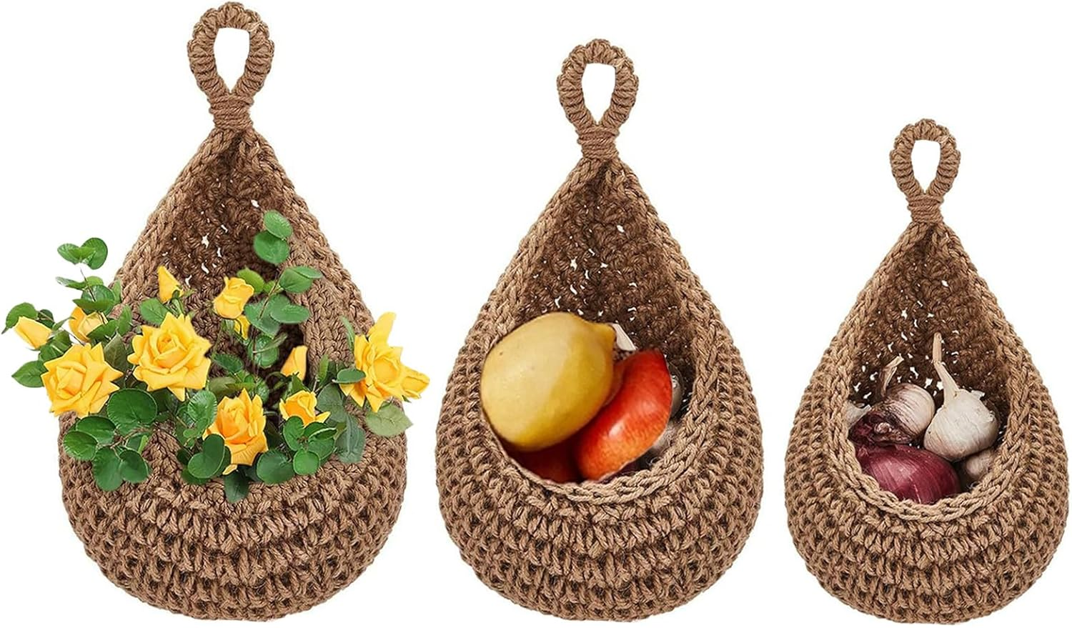 Hanging Wall Vegetable Fruit Baskets for Fruits, Hanging Baskets for Vegetables, Onions, Potatoes, Farmhouse, Home, Restaurant Decor, 3 Size, Linen image number 5