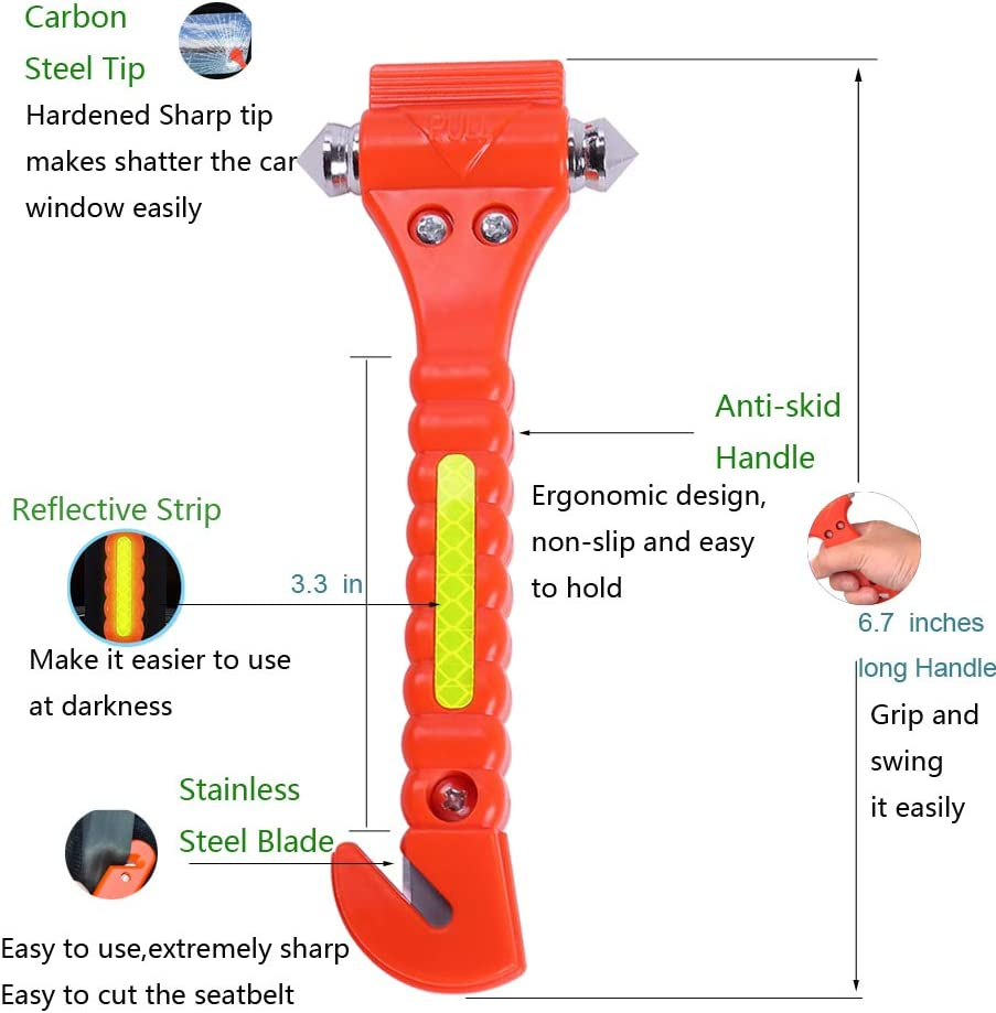 4 PCS Godecho Car Emergency Escape Window Breaker and Seat Belt Cutter Hammer with Light Reflective Tape,Life Saving Survival Kit image number 4
