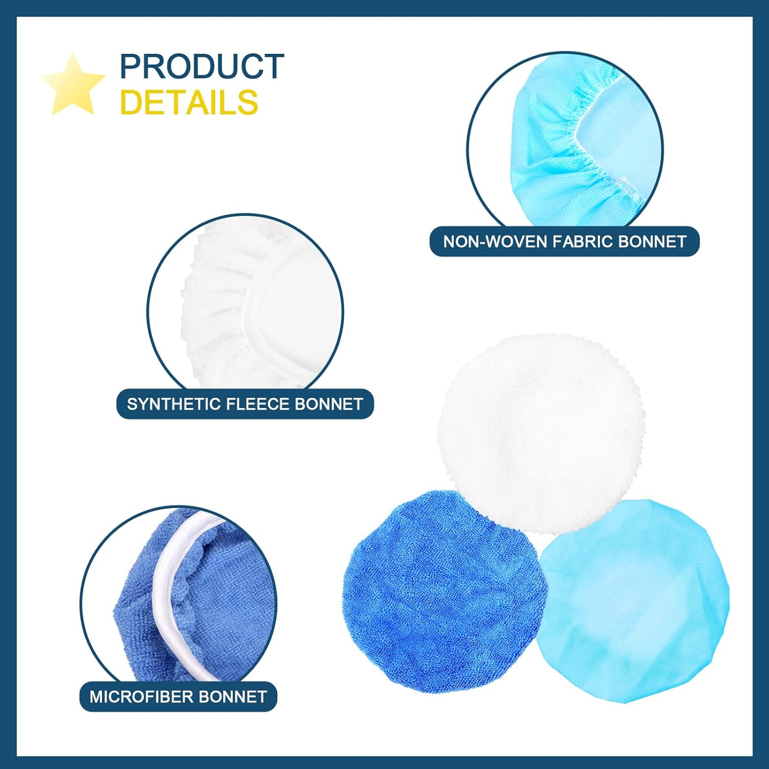 Glarks 12Pcs 5-6 Inch Car Polisher Pad Bonnet Set, Soft Microfiber/Synthetic Fleece/Non-Woven Fabric Polishing Bonnet Buffing Pad Cover Car Waxers Bonnet Set for Orbital Buffer Polisher