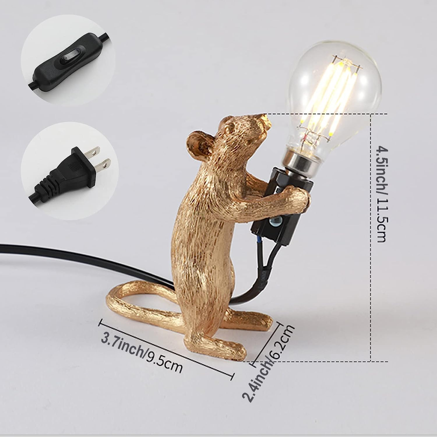 Modern Resin Mouse Lamp Table Lights,Mouse Shape Creative Desk Lamps Bedside Holiday Christmas Birthday Gift Decoration Bedroom Study Room Living Room Decor (Gold Standing) image number 5