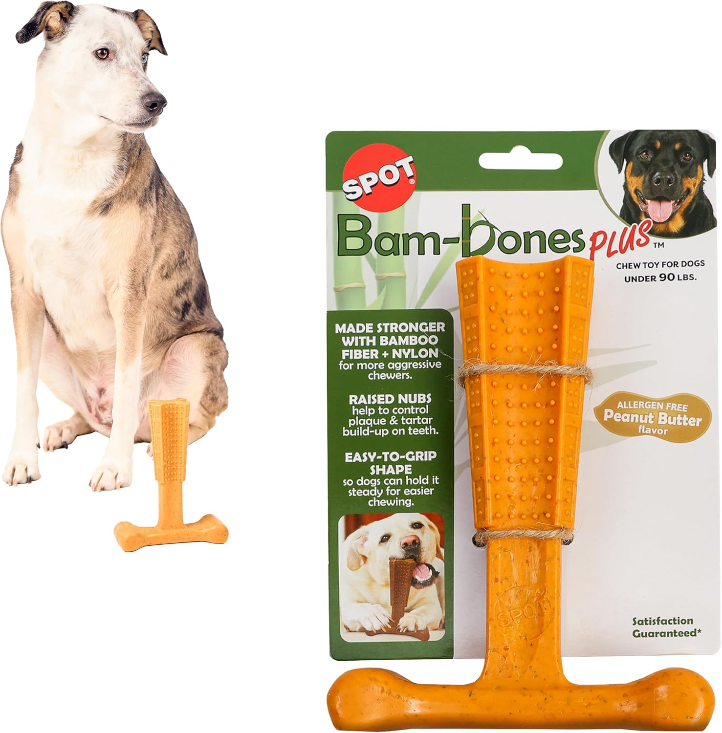 Bambone plus 7" /Dog Toys for Aggressive Chewers | Dog Chew Toy | Bone | Chew Toys for Aggressive Dogs | Interactive Dog Toy/Peanut Butter Flavor