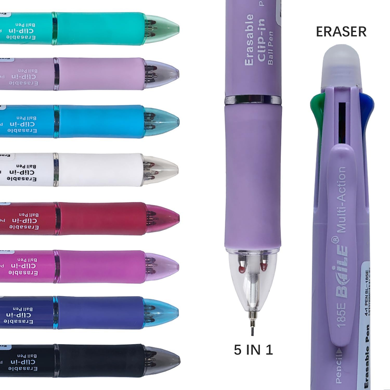 4 Colours Retractable Erasable Gel Pens Clicker, 5-In-1 Multi Coloured Pen + Pencil, Fine Point (0.7), Make Mistakes Disappear, Drawing Writing Planner and Crossword Puzzles (PN-303) image number 4