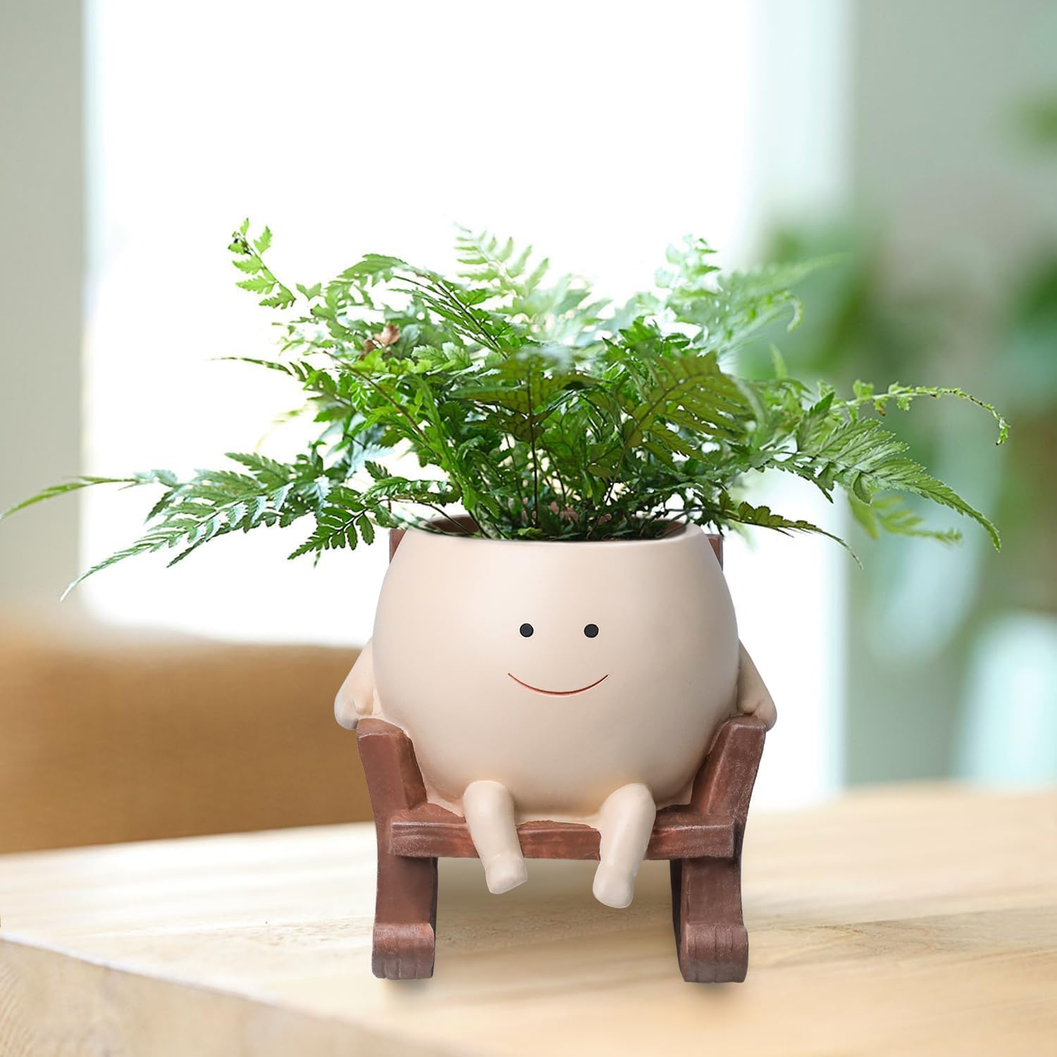 Ladiz Smily Face Planter Pot, Cute Resin Head Flower Pots for Indoor Outdoor Plants Unique Sit Rocking Chair Succulent Pots, Gift Ideai for Mother'S Day, Birthday, Christmas with Drainage Hole image number 5