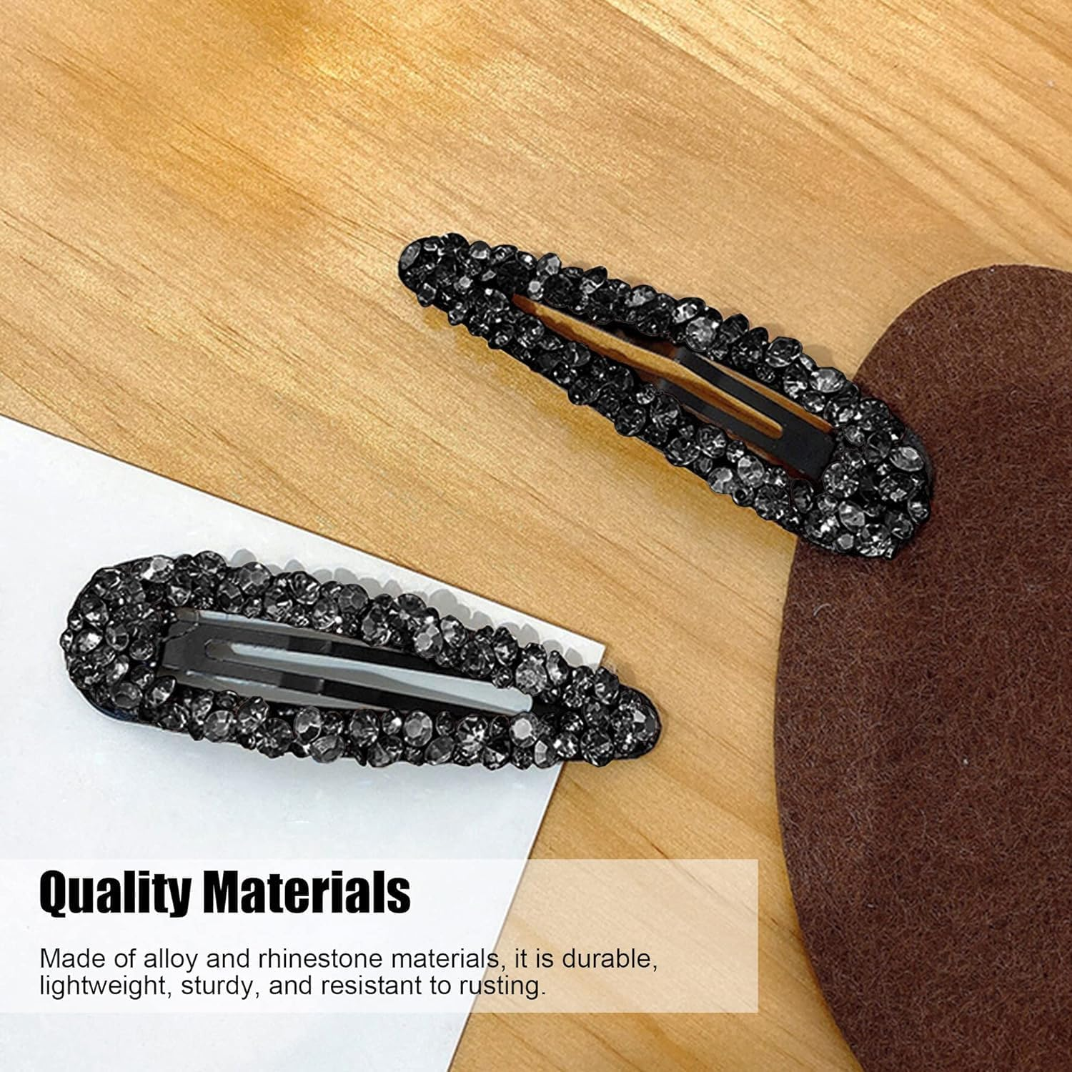 2 Pcs Black Rhinestone Snap Hair Clips, Metal and Crystal, Sparkly Hair Accessories, Snap Hair Barrettes Hair Clips image number 6