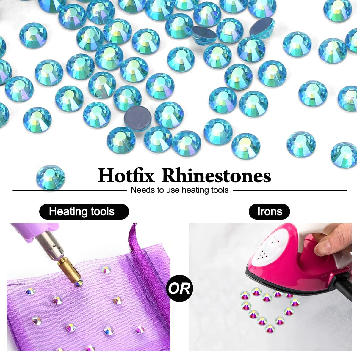 Novani Hotfix Rhinestones, Aquamarine AB Flatback Glass round Crystals Gems for Crafts Clothes Shoes Bag DIY Decoration (Ss30/6.4Mm/288Pcs)