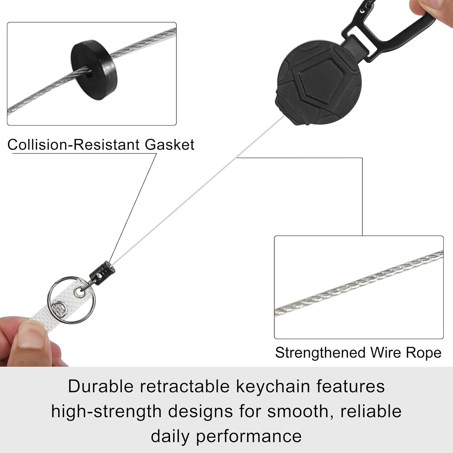 ONEIN Retractable Keychain with Carabiner Clip, Heavy-Duty Badge Reel with Steel Wire Rope, Reinforced ID Holder for Work, Outdoor, and Everyday Use &ndash; Pack of 2 image number 3