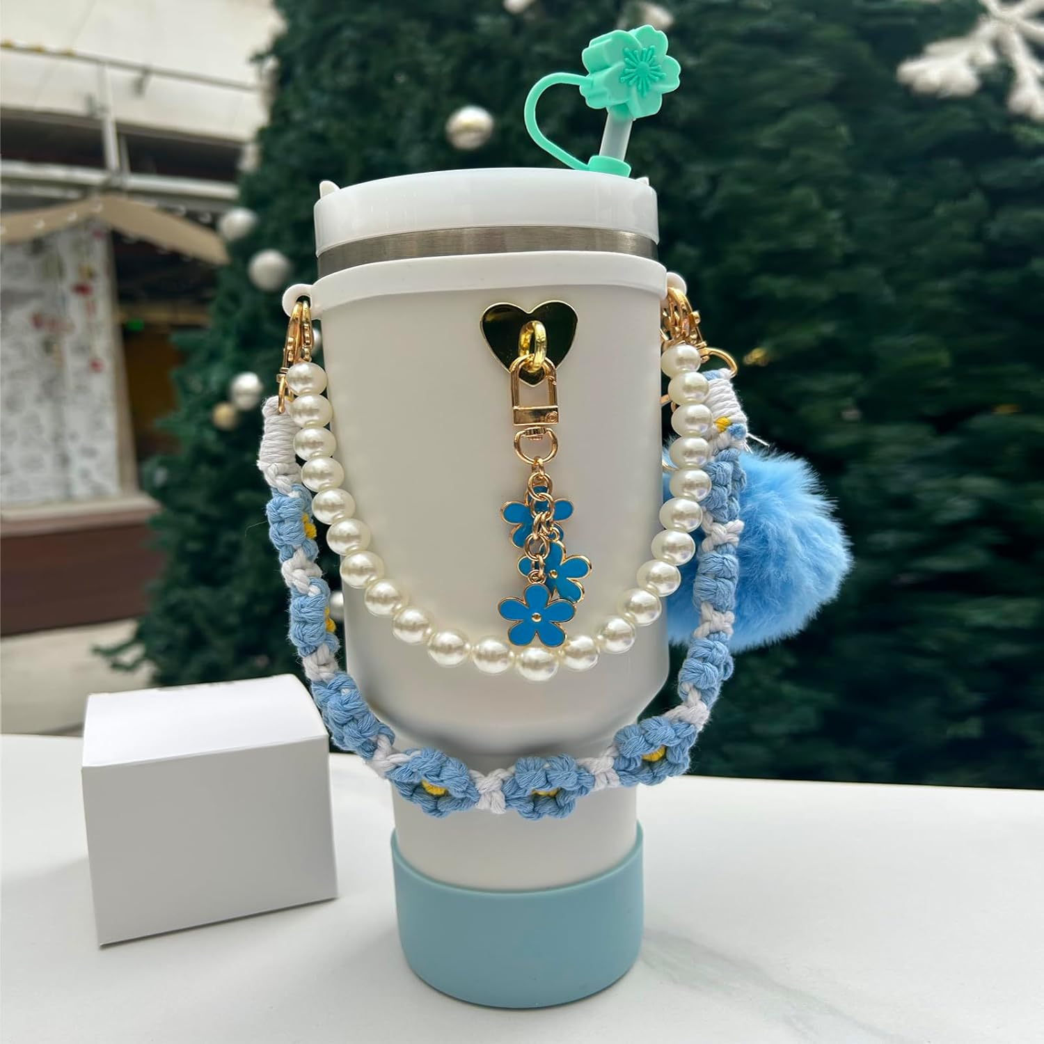 Stanley Cup Accessories Set, Stanley Accessories Including 2 Handle Carrier Straps, Siliocne Stanley Cup Boot, Siliocne Straw Cover, 2Stanley Charms for Stanley Cup 40Oz & 30Oz Tumbler- Blue image number 5