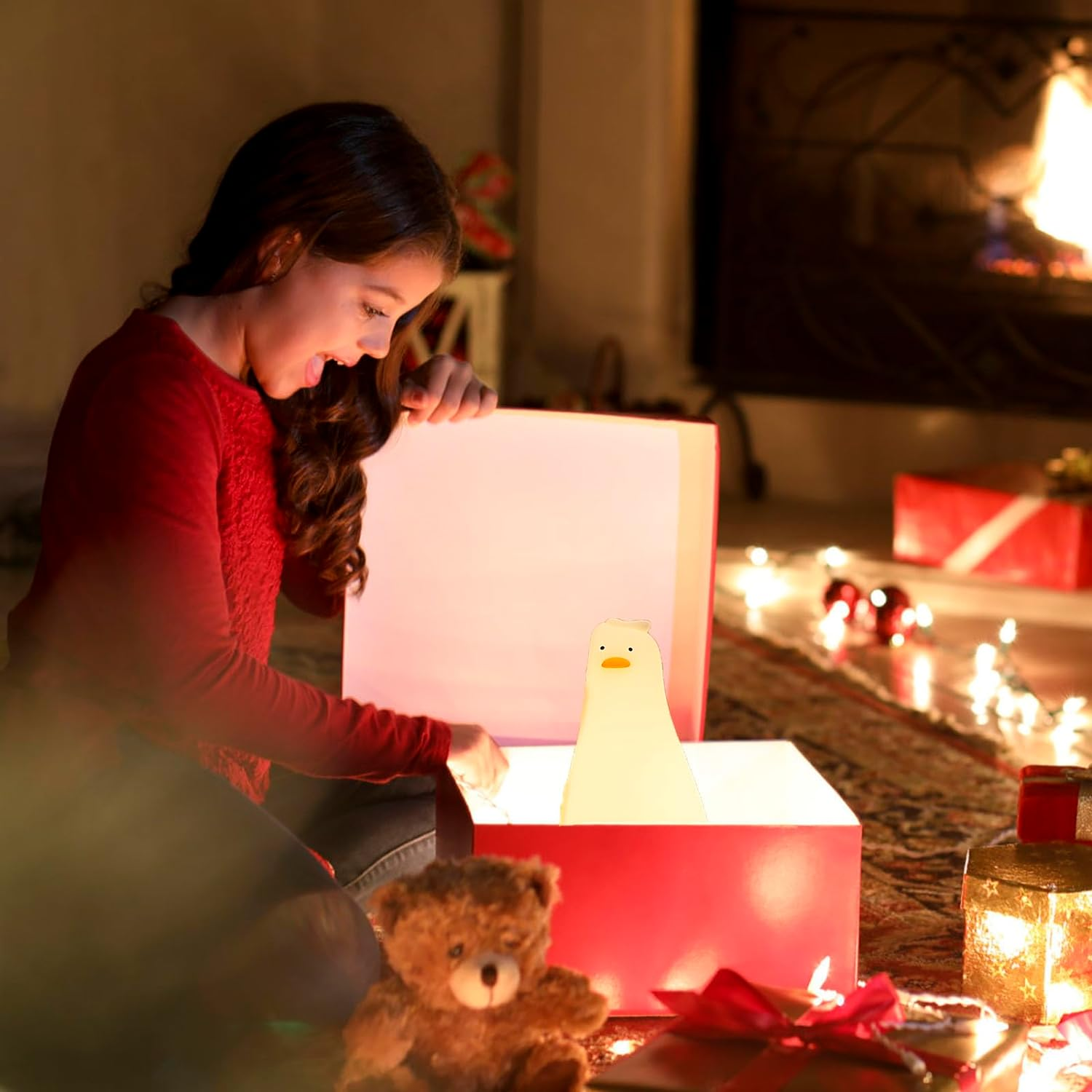 LED Lying Flat Duck Night Light 3 Level Silicone Dimmable Kawaii Nursery Nightlight Cute Light up Duck Rechargeable Bedside Touch Lamp for Breastfeeding Birthday Xmas Gift SH0048 image number 4