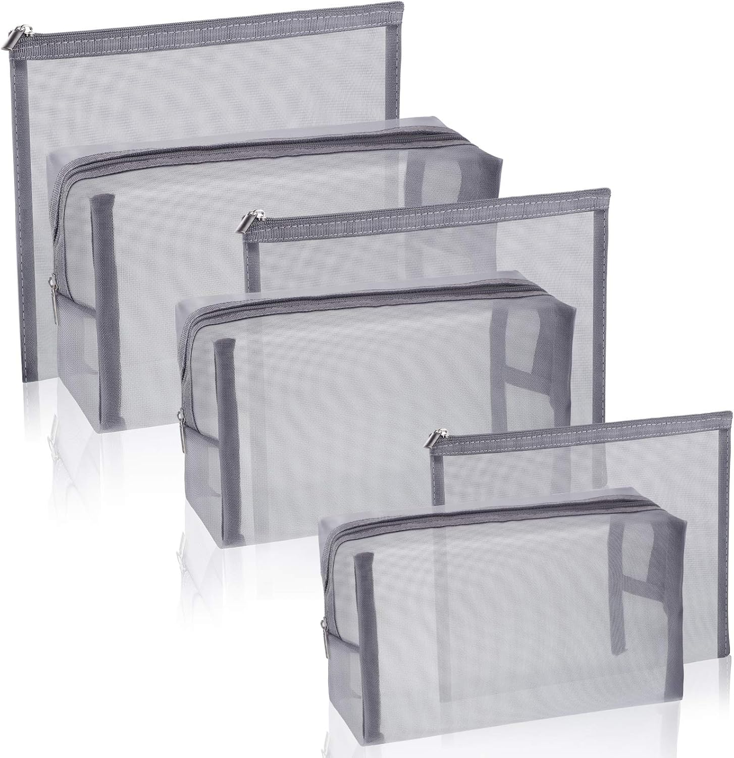 Boao 6 Pieces Mesh Makeup Bags Mesh Cosmetic Bag Portable Travel Organizing Zipper Pouch Toiletries Makeup Pouches for Home Office Travel Accessories(Gray)