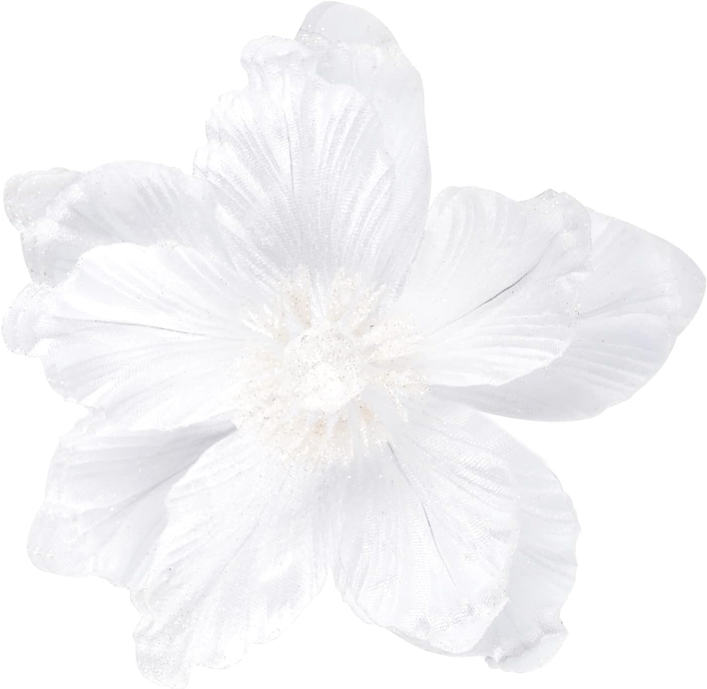 Gl-Turelifes Glitter Christmas Flowers White Large Velvet Magnolia Artificial Floral Ornaments Pack of 6 Folded Flower for Christmas Tree Decoration Wreath Decor Wedding Centerpiece image number 1