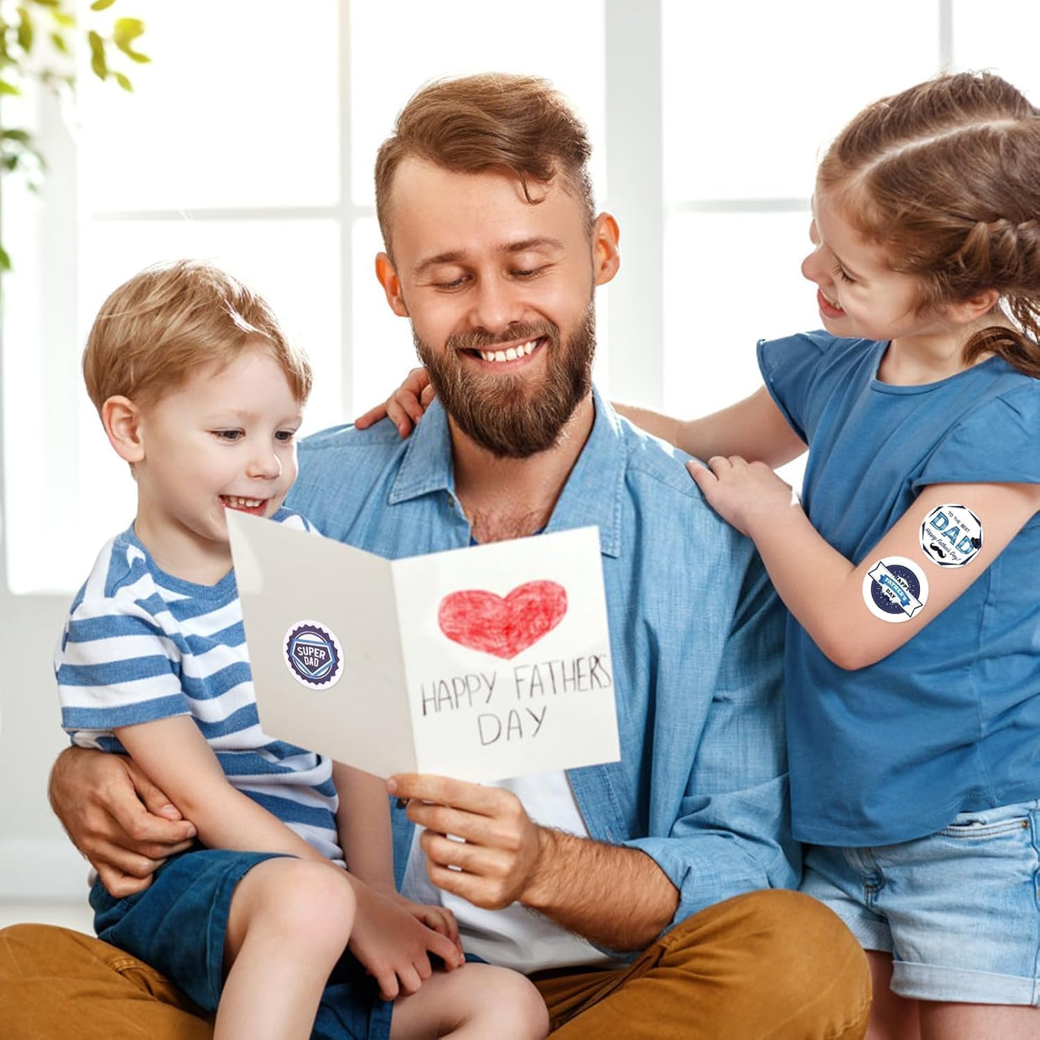 500 Pcs Happy Father&rsquo;S Day Stickers &ndash; 1.5 Inch round Self-Adhesive Gift Labels for Fathers Day Gift, DIY Crafts (8 Designs) &ndash; Best Dad Cookie Bags Labels, Candy Wrapping, Card Decor, Super Dad Gift - Blueb image number 6