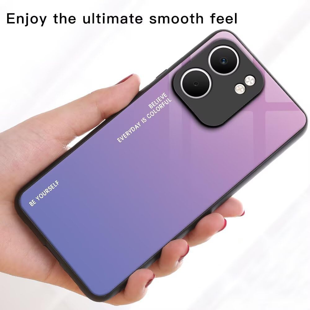 EASSGU Case Suitable for Oppo A5X (6.67 Inches), Glass Back with Colour Gradient, anti Drop and Anti-Scratch Mobile Phone Case - Pink Purple image number 1