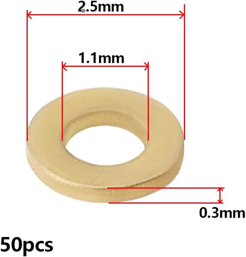Emagtech 50PCS M1.0 Miniature Brass Washers, Flat Copper Sealing Washers Copper Brass Flat Gaskets Fixing Rings Hardware Fittings image number 2