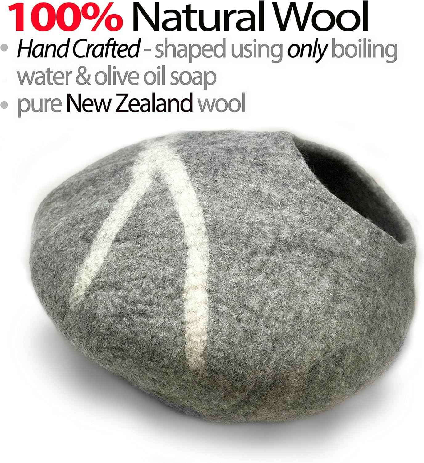 Iprimio 100% Natural Wool Eco-Friendly Cat & Kitten Cave Bed - Cozy House Indoor Bed for Cats & Kittens - Pet Felt Cat Cave, Cushion, Cove, Nest, Hideout, Hideaway, Tent, Tunnel Beds (Light Gray) image number 5