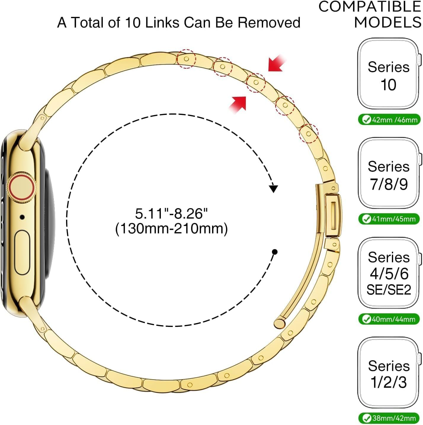Metal Strap Compatible with Apple Watch Band Women, Bracelet for Iwatch Series 10 SE 9 8 7 6 5 4 3 2 1 SE 2Nd Gen, Stainless Steel Thin Femme Bands (42Mm(Series 10) 41Mm 40Mm 38Mm) image number 2