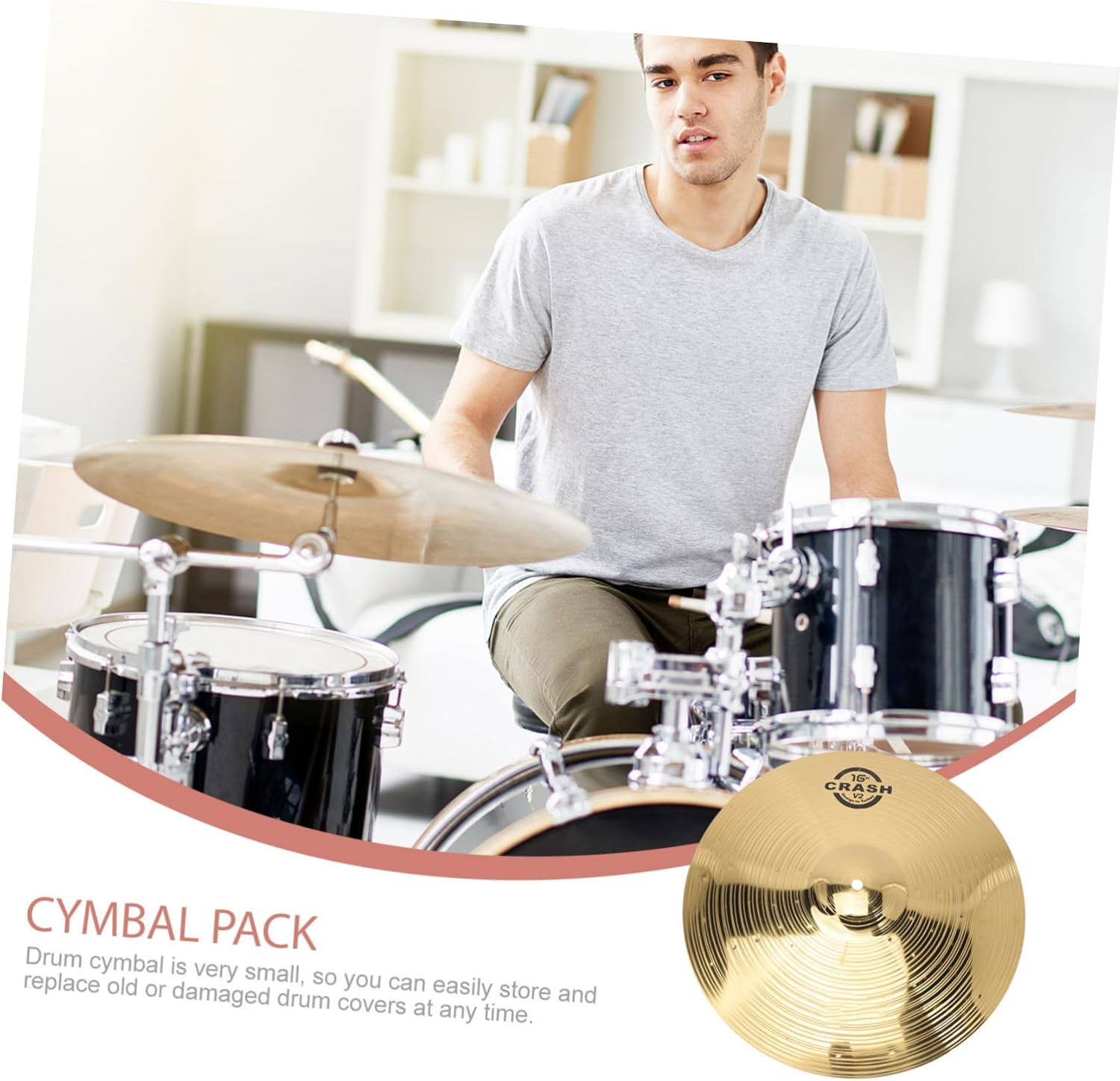 Vaguelly 16" Crash Cymbals, Brass Cymbals Drum Set Percussion Cymbals for Beginners and Students, Gold, 40 Cm image number 2