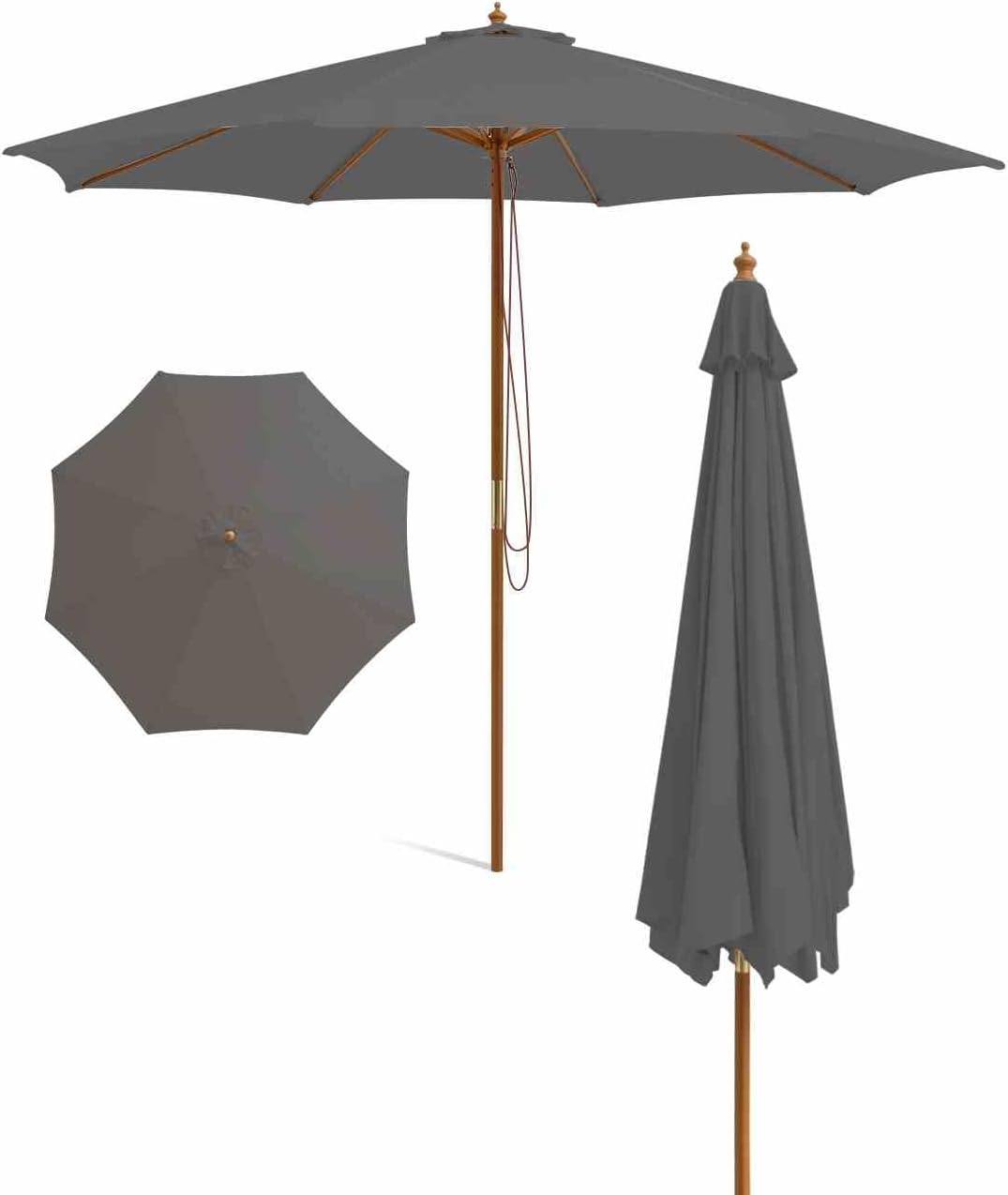 Costway 3M Patio Umbrella, Outdoor Table Market Umbrella with 8 Bamboo Ribs, Pulley Lift and Ventilation Hole, Outdoor Sunshade Umbrella for Poolside, Backyard and Beach