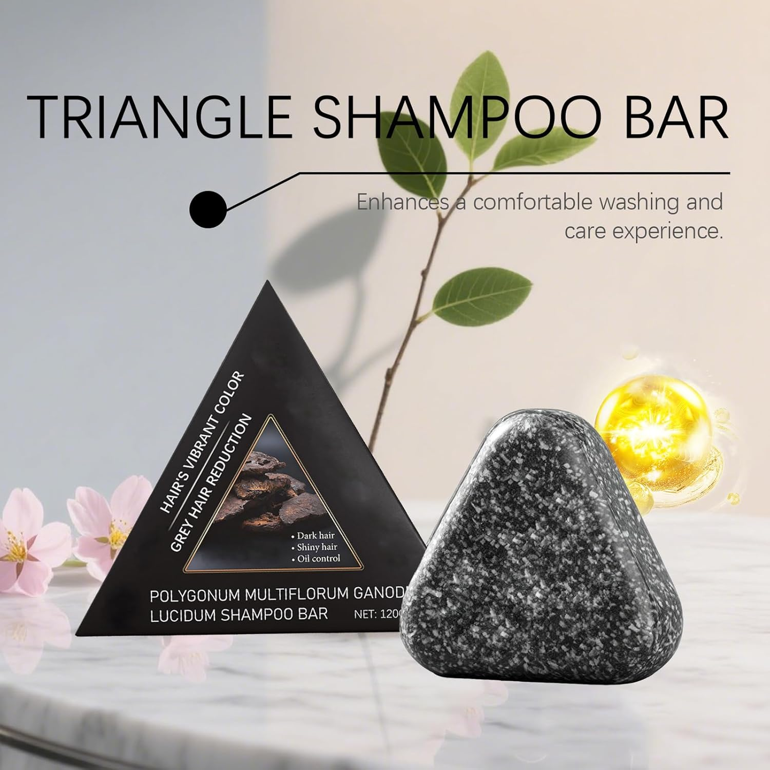 Black Triangular Polygonum Multiflorum Shampoo Bar - Moisturizing & Strengthening | Gentle Cleansing for All Hair Types, Long-Lasting & Travel-Friendly (1Pcs) - 1Pcs image number 5