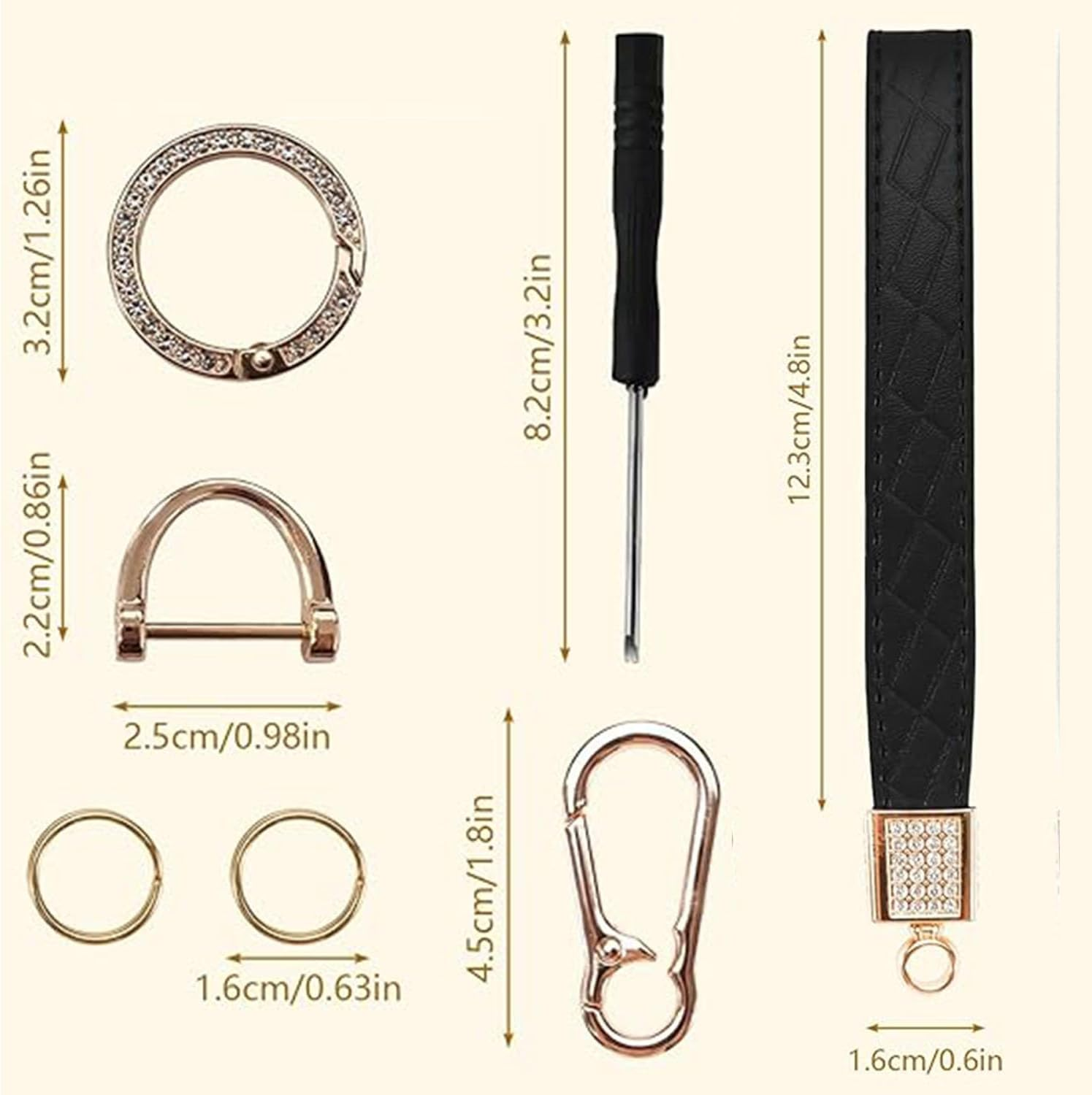 Leather Keychain Wristlet,2Pcs Leather Car Keychain Key Ring Lanyard Accessories,Rhinestone Inlaid Alloy Car Key Chain,360&deg;Rotatable Wrist Fob Keychain Holder,Car Key Chain Cover image number 5